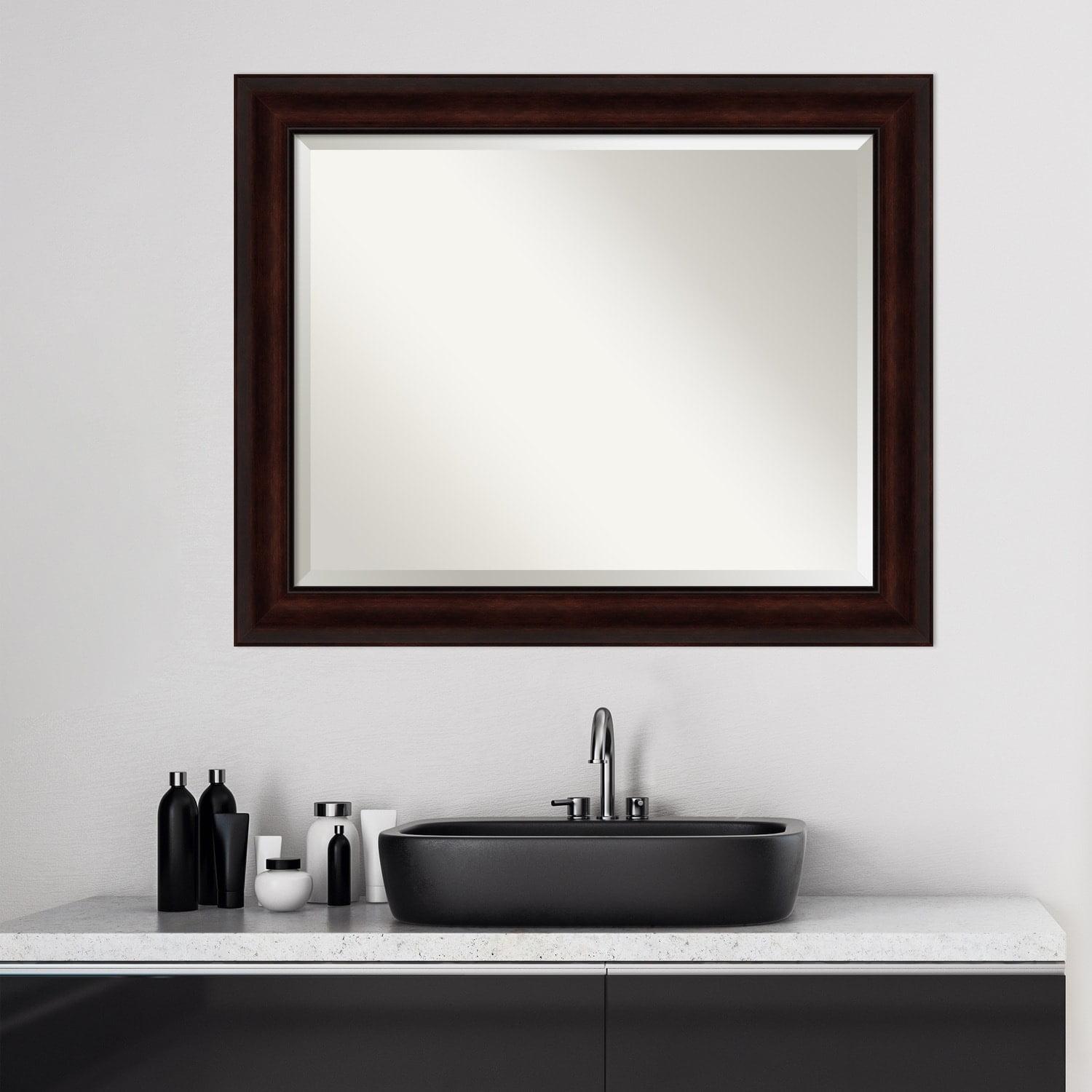 Amanti Art Beveled Bathroom Wall Mirror - Coffee Bean Brown Frame - Coffee Bean Brown Outer Size: 33 x 27 in