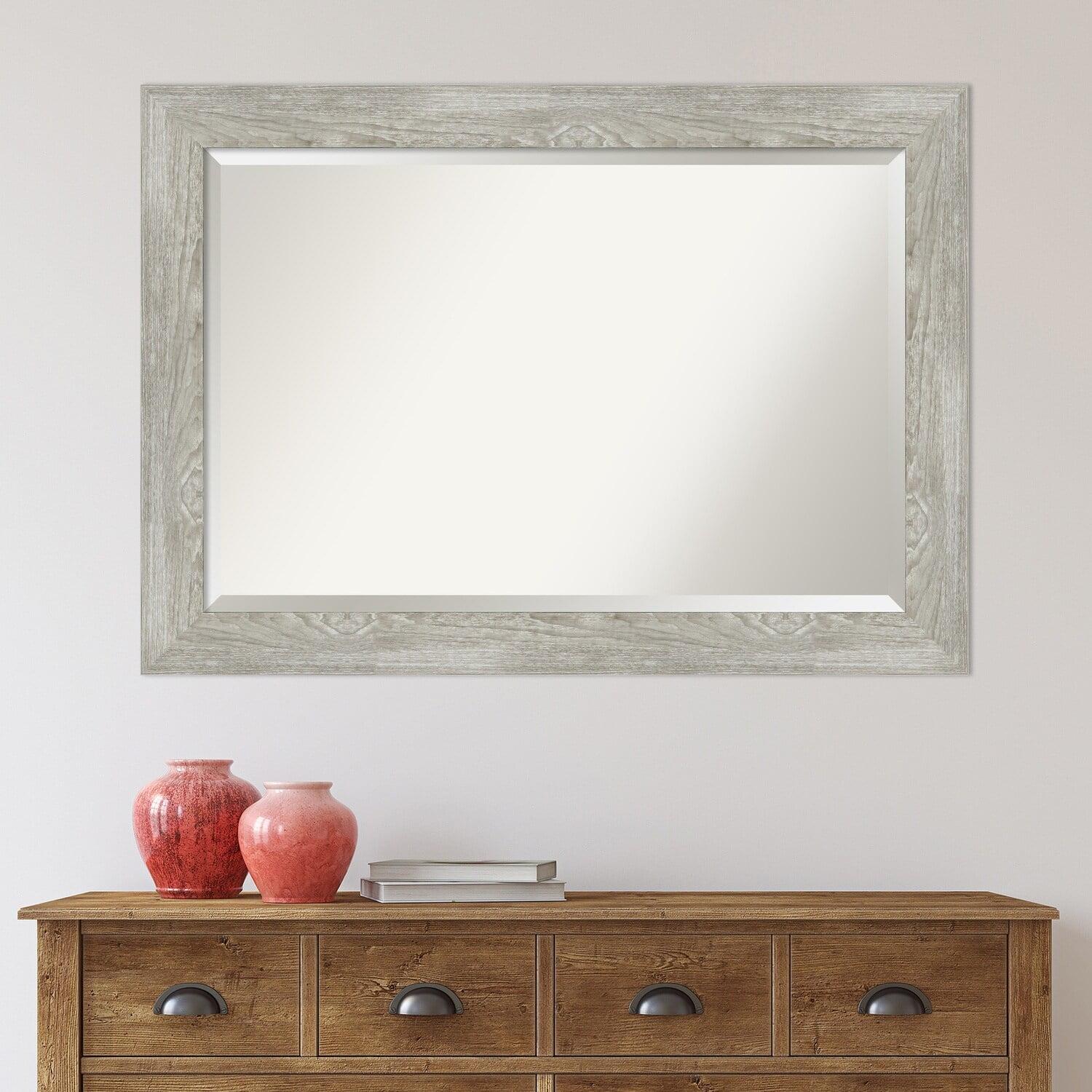 Amanti Art Beveled Bathroom Wall Mirror - Dove Greywash Frame Outer Size: 42 x 30 in