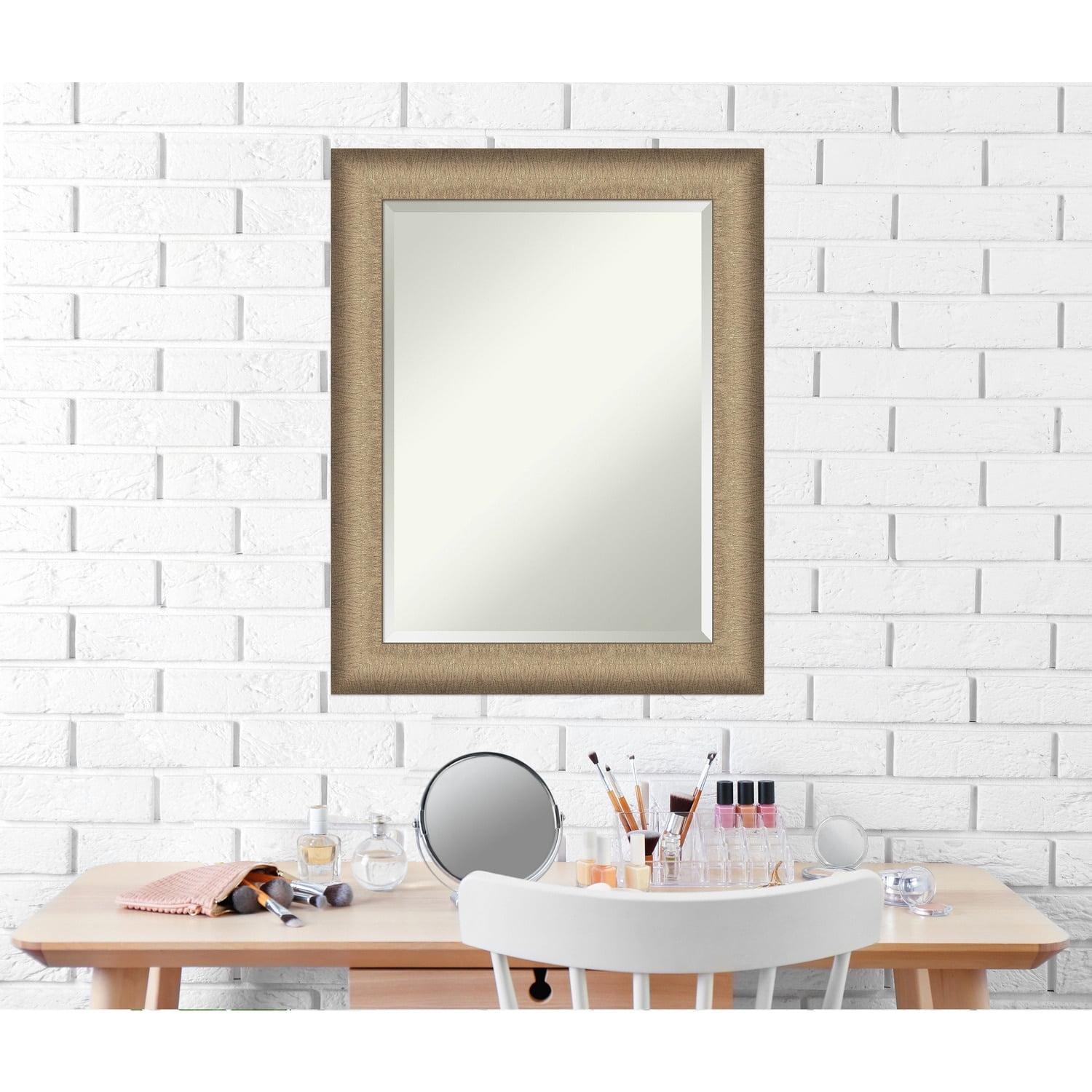 Amanti Art Beveled Bathroom Wall Mirror - Elegant Frame Elegant Brushed Bronze Outer Size: 23 x 29 in Copper