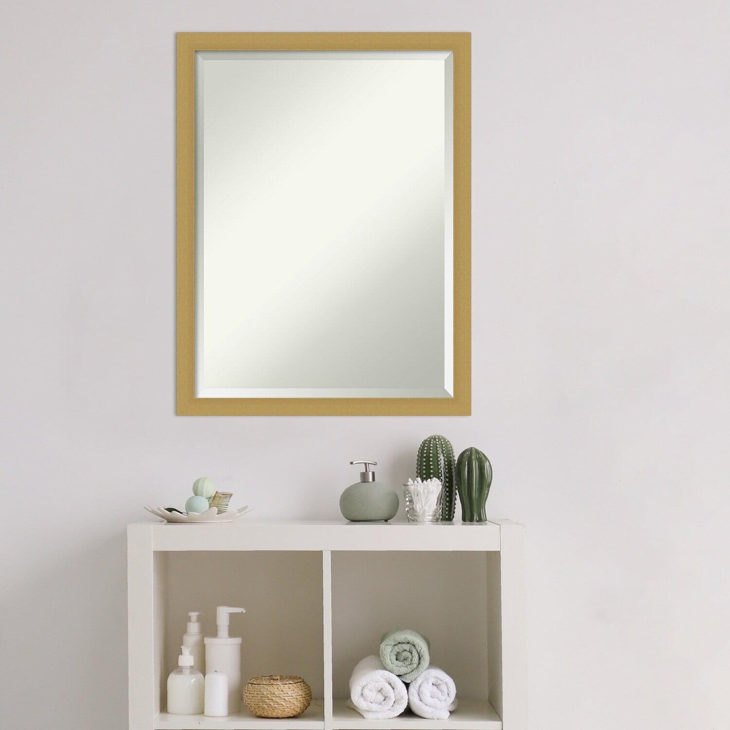 Amanti Art Beveled Bathroom Wall Mirror - Grace Brushed Narrow Frame Grace Brushed Gold Narrow Outer Size: 20 x 26 in Gold