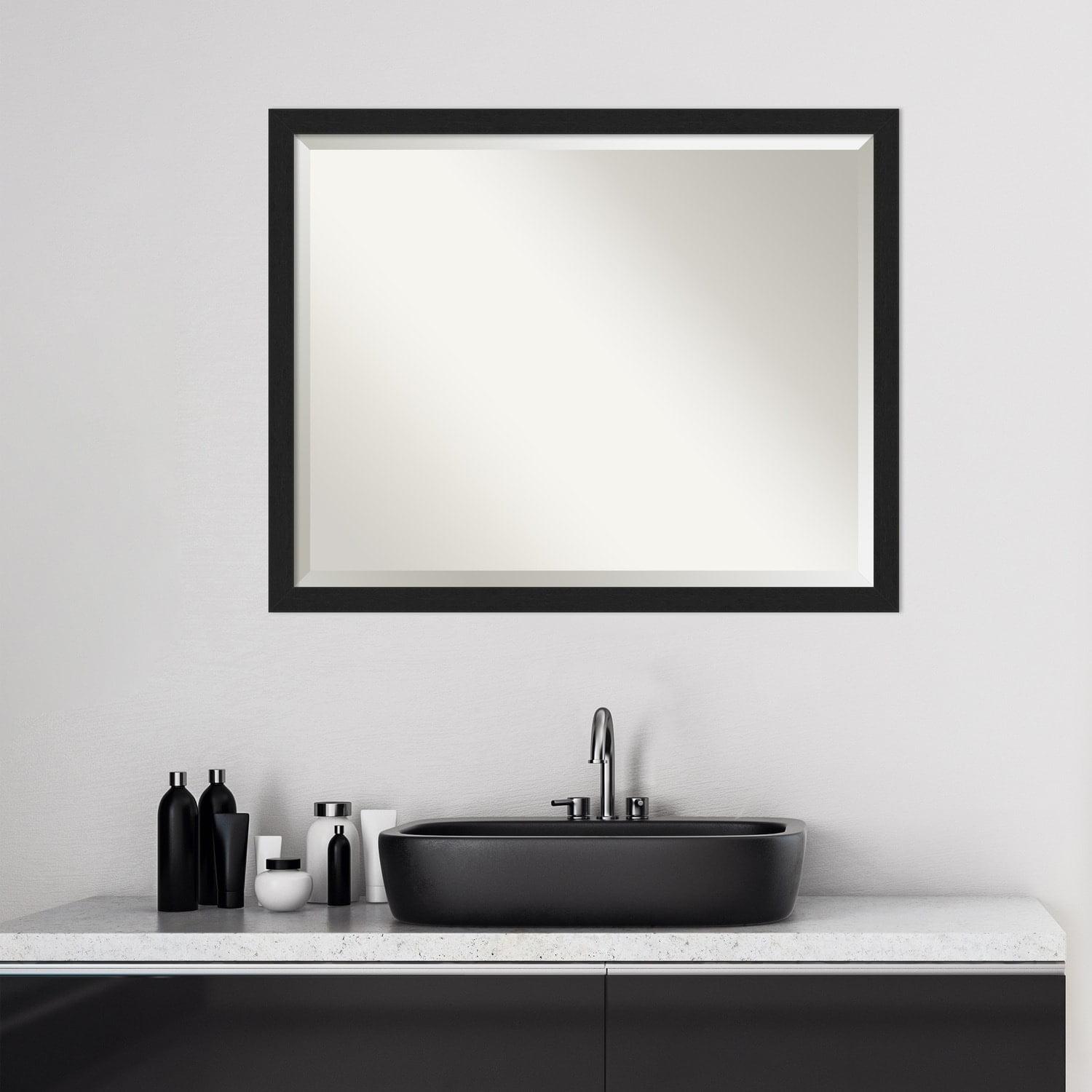 Amanti Art Beveled Bathroom Wall Mirror - Grace Brushed Narrow Frame Grace Brushed Metallic Black Narrow Outer Size: 30 x 24 in Black