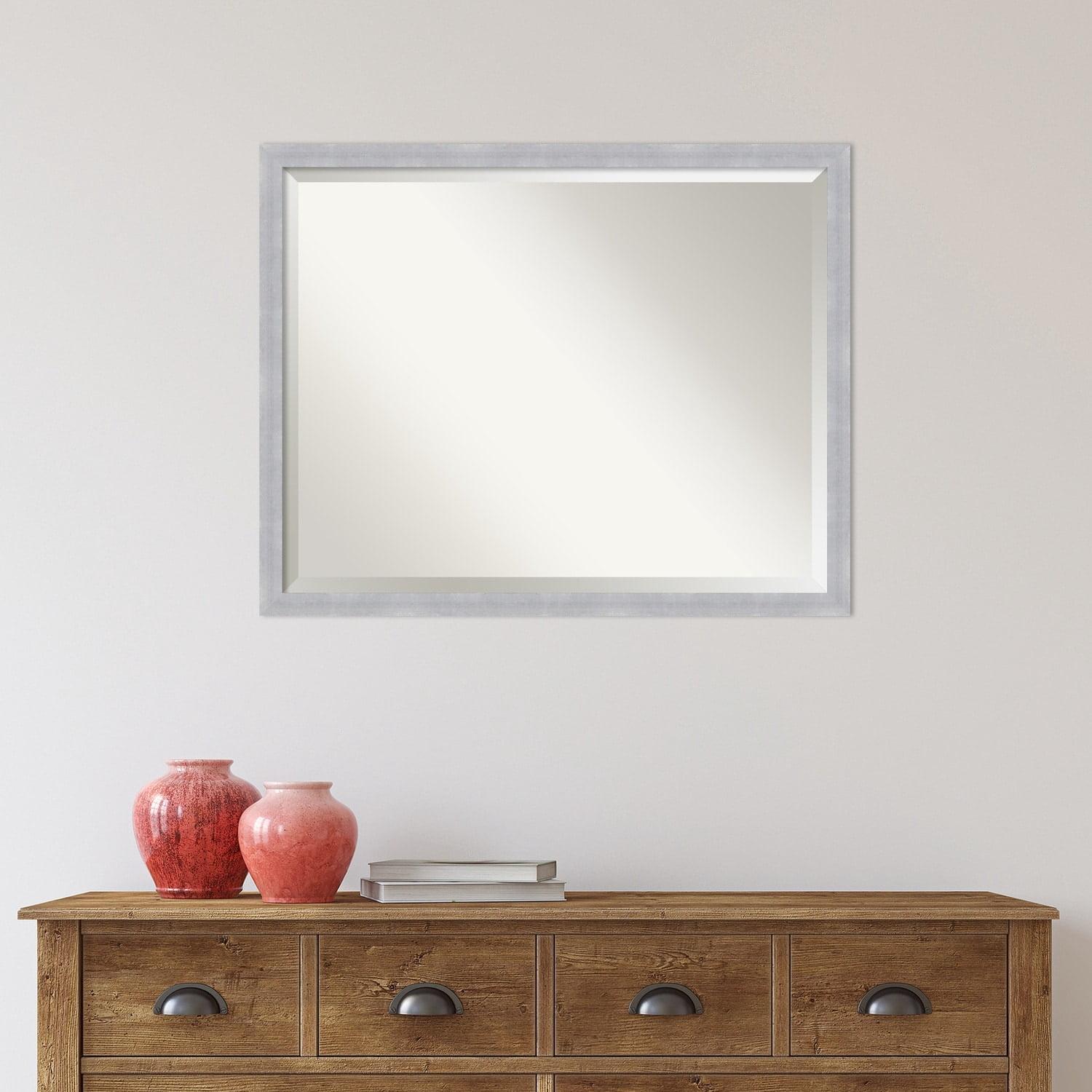 30" x 24" Grace Brushed Framed Bathroom Vanity Wall Mirror Nickel - Amanti Art: Modern Rectangle, No Assembly Required