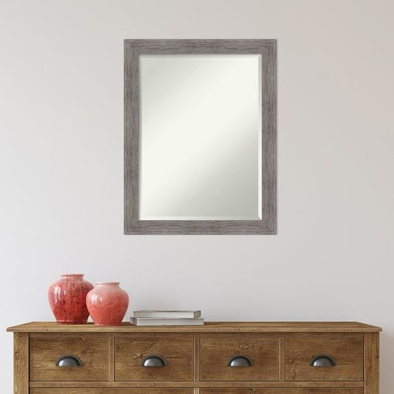 Amanti Art Beveled Bathroom Wall Mirror - Pinstripe Frame Pinstripe Plank Grey Narrow Outer Size: 21 x 27 in