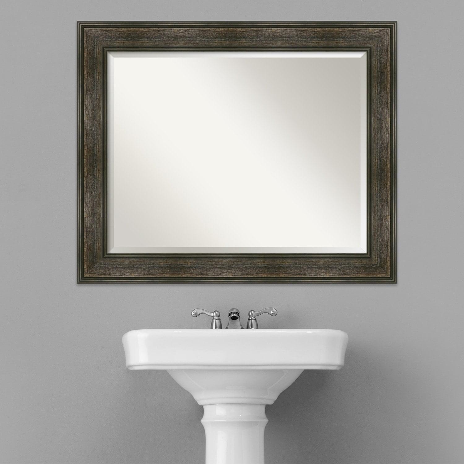 34" x 28" Non-Beveled Rail Rustic Char Wall Mirror - Amanti Art: Rectangle, Polystyrene Frame, Wall Mounted