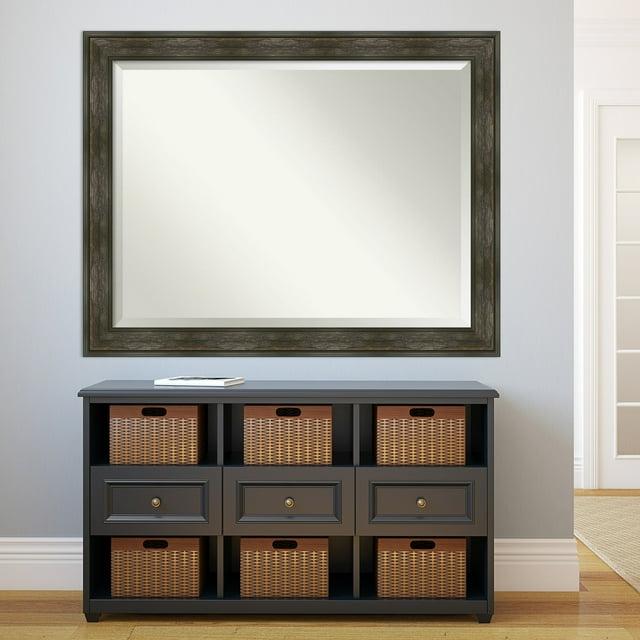 Amanti Art Beveled Bathroom Wall Mirror - Rail Rustic Char Frame - Rail Rustic Char Outer Size: 46 x 36 in