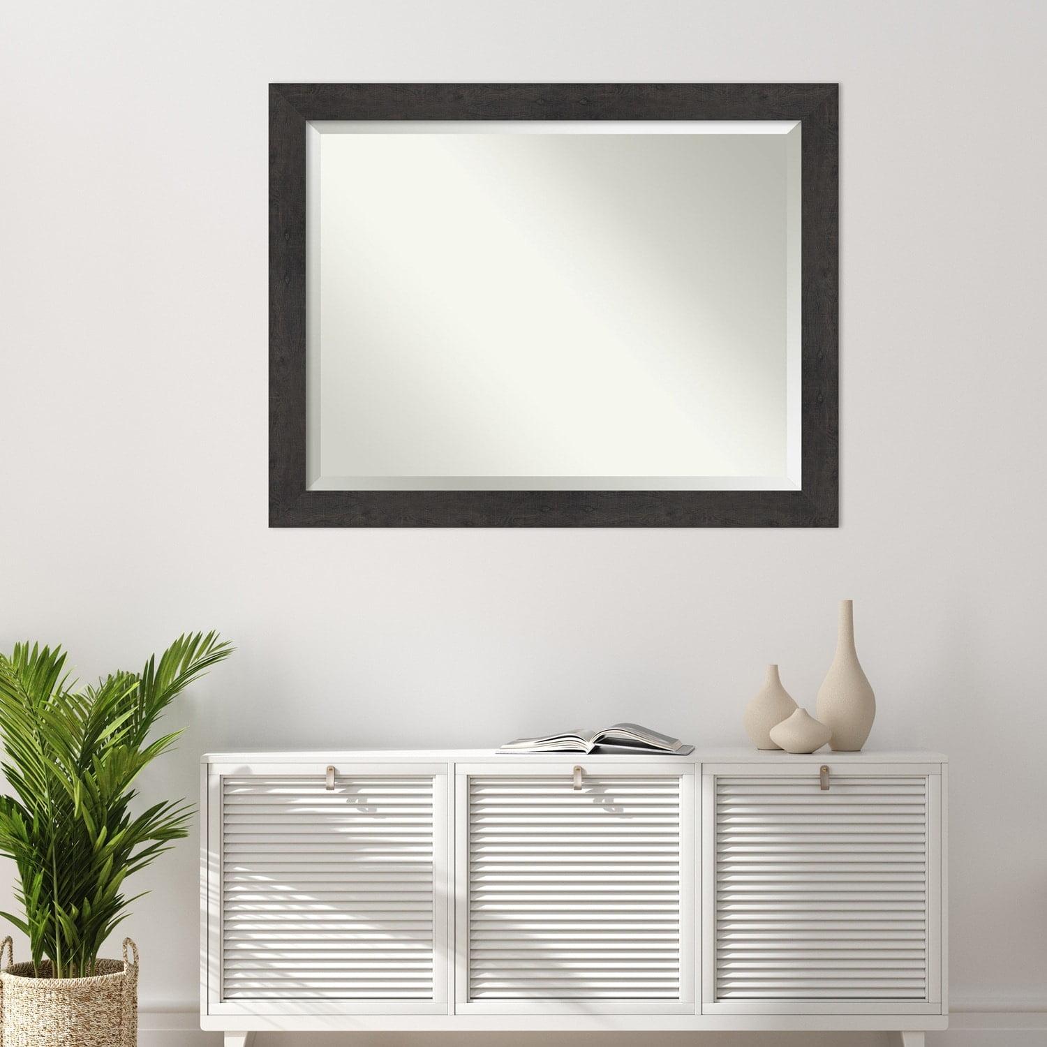 Amanti Art Beveled Bathroom Wall Mirror - Rustic Plank Espresso Frame Outer Size: 45 x 35 in