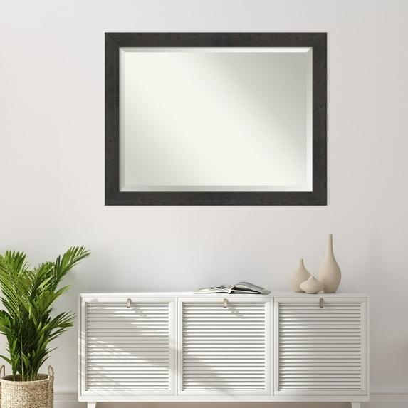 Amanti Art Beveled Bathroom Wall Mirror - Rustic Plank Espresso Frame Outer Size: 45 x 35 in