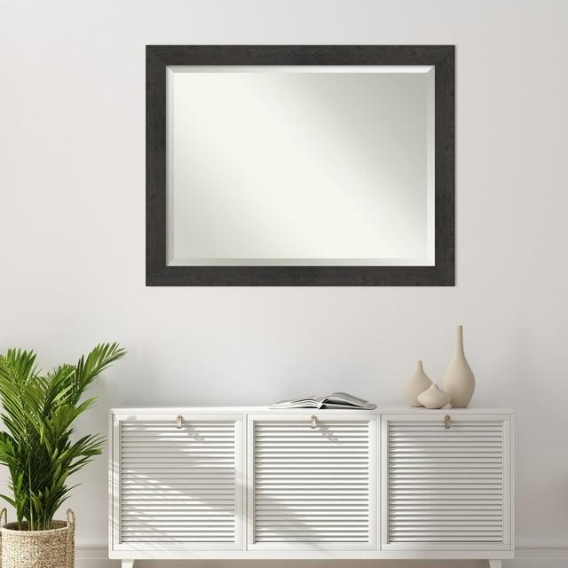 Amanti Art Beveled Bathroom Wall Mirror - Rustic Plank Espresso Frame Outer Size: 45 x 35 in