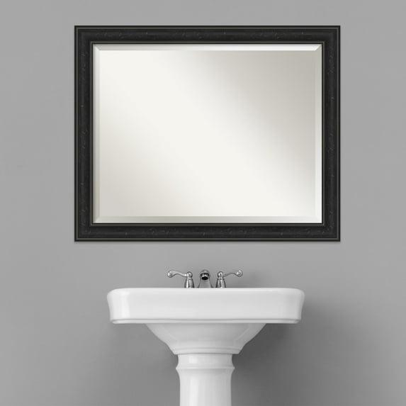 Amanti Art Beveled Bathroom Wall Mirror - Shipwreck Black Narrow Frame Outer Size: 32 x 26 in
