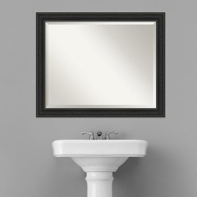 Amanti Art Beveled Bathroom Wall Mirror - Shipwreck Black Narrow Frame Outer Size: 32 x 26 in