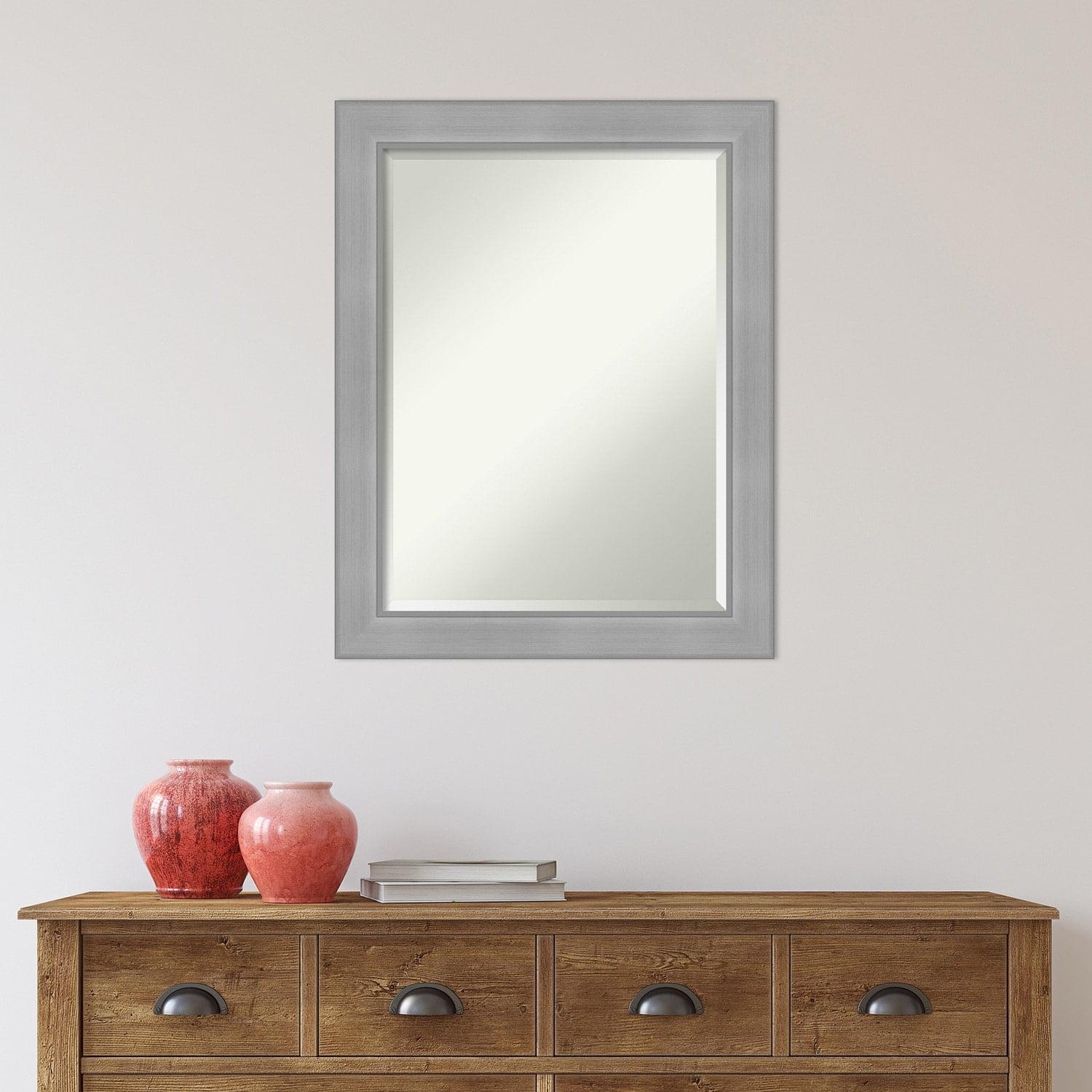 Amanti Art Beveled Bathroom Wall Mirror - Vista Brushed Nickel Frame Vista Brushed Nickel Outer Size: 22 x 28 in