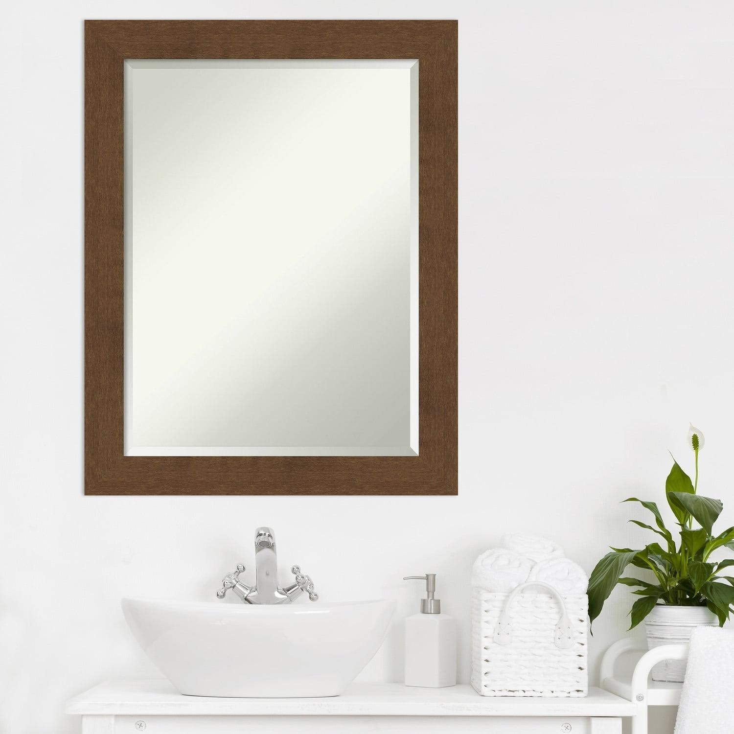 Amanti Art Beveled Wood Bathroom Wall Mirror - Carlisle Brown Frame - Carlisle Brown Outer Size: 22 x 28 in