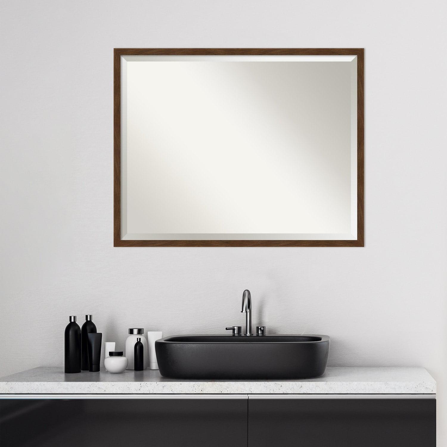 Carlisle Brown Narrow Framed Rectangular Wood Bathroom Vanity Mirror