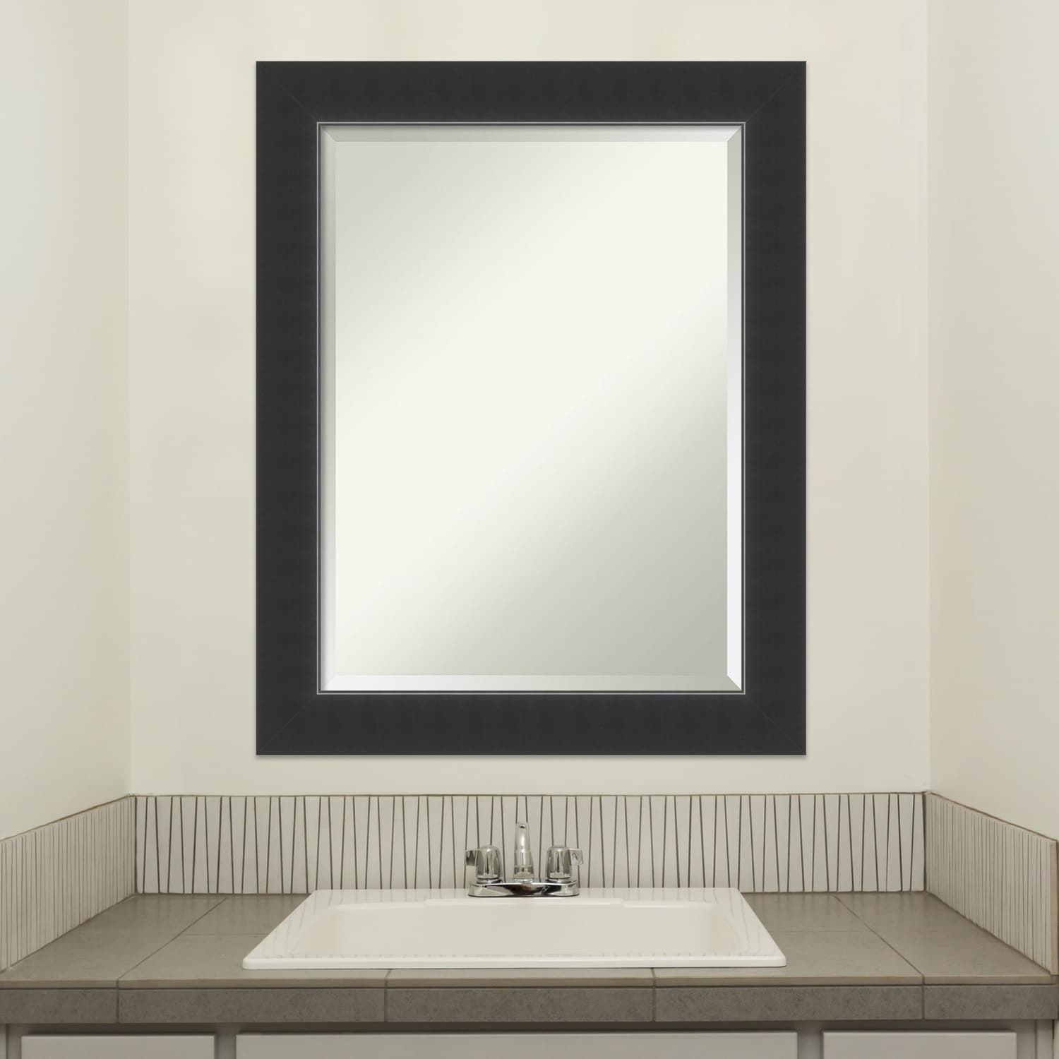Amanti Art Beveled Wood Bathroom Wall Mirror - Corvino Black Frame Corvino Black Outer Size: 23 x 29 in