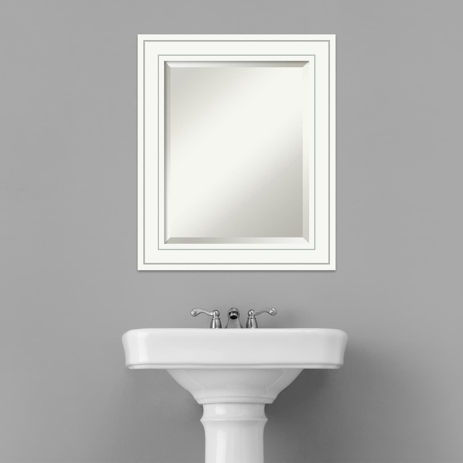 Amanti Art Beveled Wood Bathroom Wall Mirror - Craftsman White Frame Outer Size: 21 x 25 in