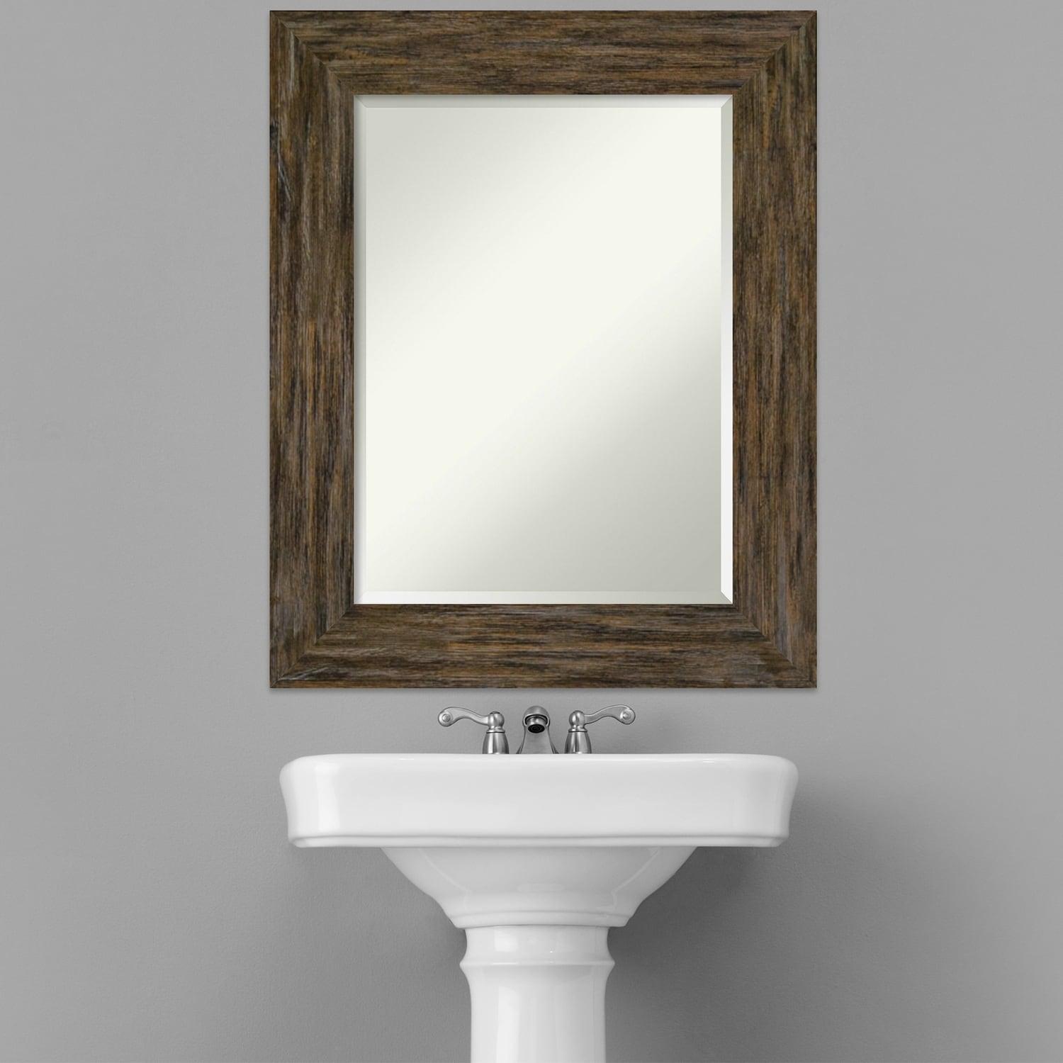 Amanti Art Beveled Wood Bathroom Wall Mirror - Fencepost Brown Frame Fencepost Brown Outer Size: 25 x 31 in