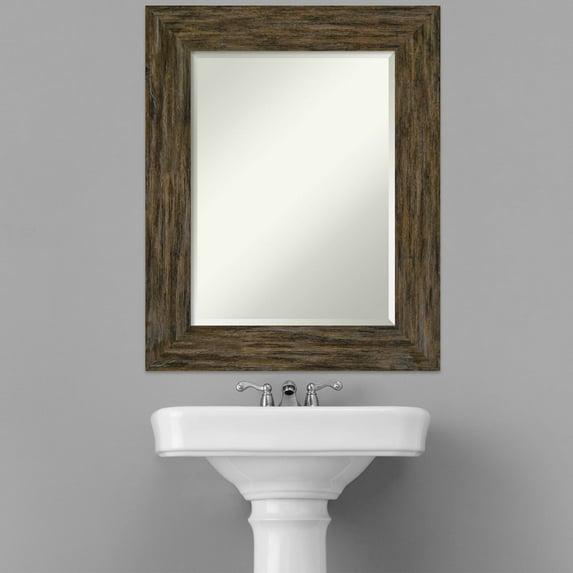 Amanti Art Beveled Wood Bathroom Wall Mirror - Fencepost Brown Frame Fencepost Brown Outer Size: 25 x 31 in