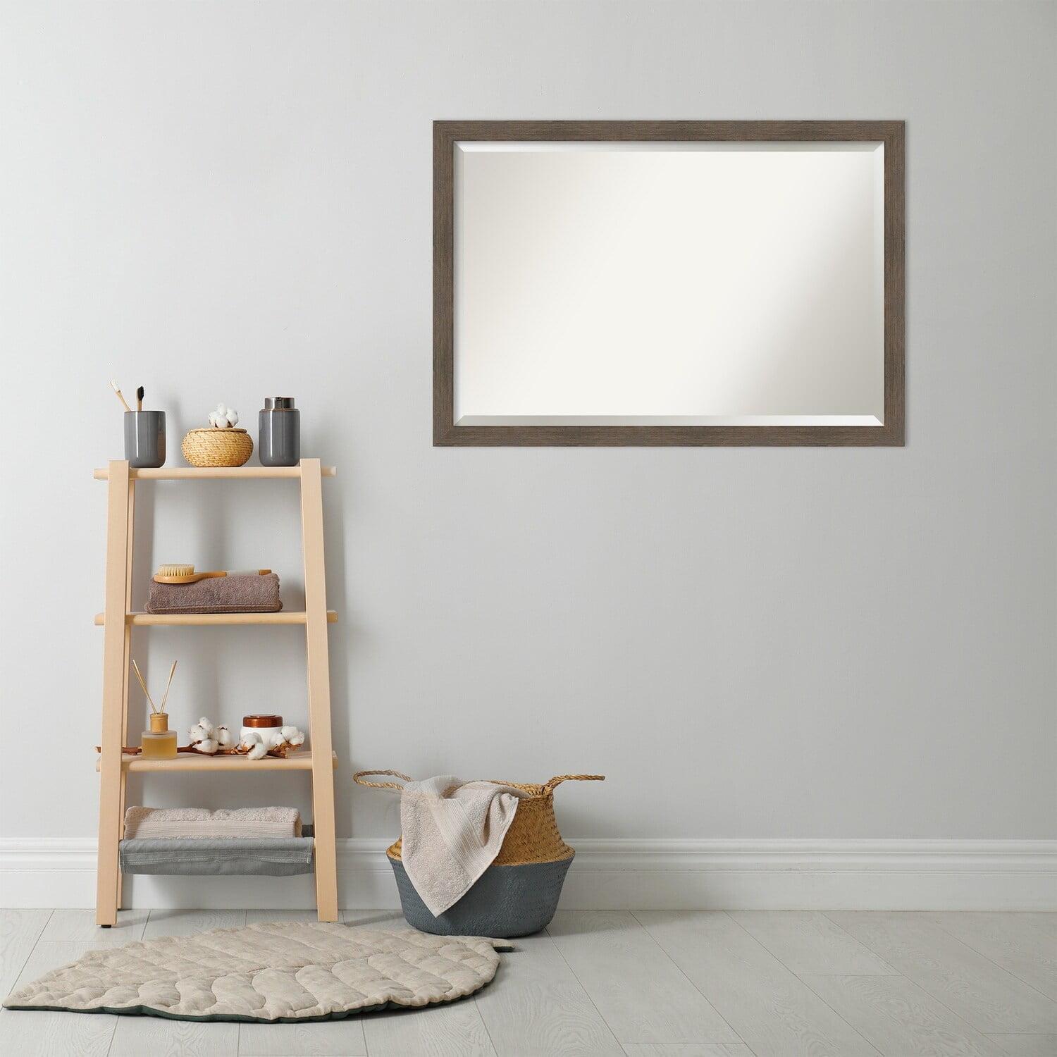 Amanti Art Beveled Wood Bathroom Wall Mirror - Hardwood Mocha Narrow Frame - Hardwood Mocha Narrow Outer Size: 39 x 27 in