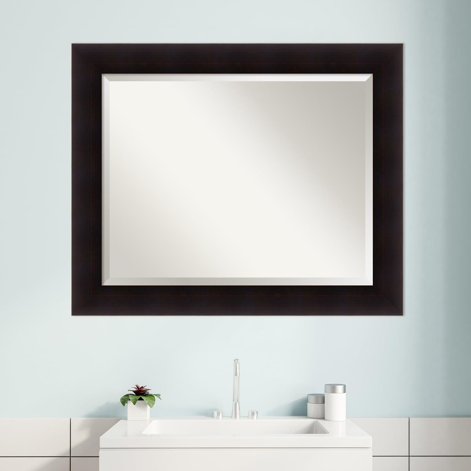 Amanti Art Beveled Wood Bathroom Wall Mirror - Portico Espresso Frame Outer Size: 34 x 28 in