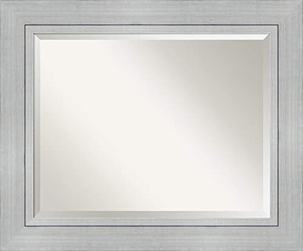 Amanti Art Beveled Wood Bathroom Wall Mirror - Romano Silver Frame - Outer Size: 35 x 29 in
