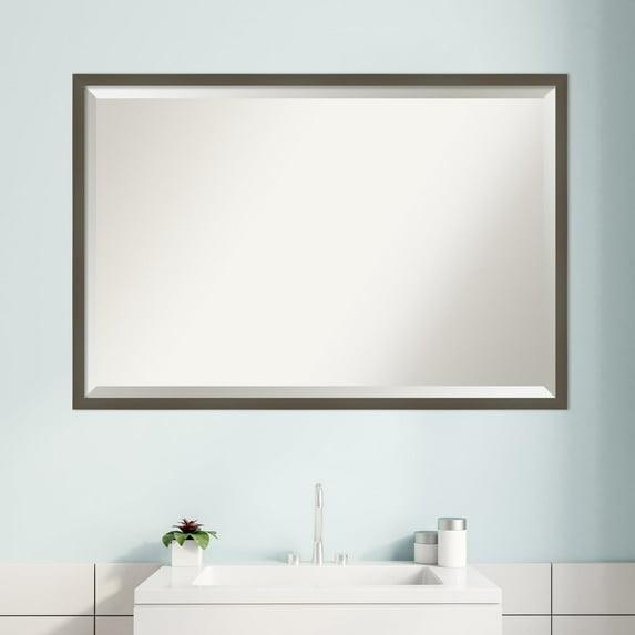 Amanti Art Beveled Wood Bathroom Wall Mirror - Svelte Frame Svelte Clay Grey Outer Size: 37 x 25 in Grey