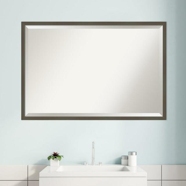 Amanti Art Beveled Wood Bathroom Wall Mirror - Svelte Frame Svelte Clay Grey Outer Size: 37 x 25 in Grey