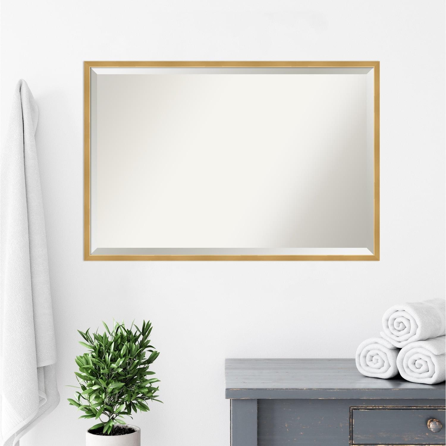 37" x 25" Polished Brass Framed Bathroom Vanity Wall Mirror Gold - Amanti Art: Modern Rectangular, Beveled, Wall-Mounted