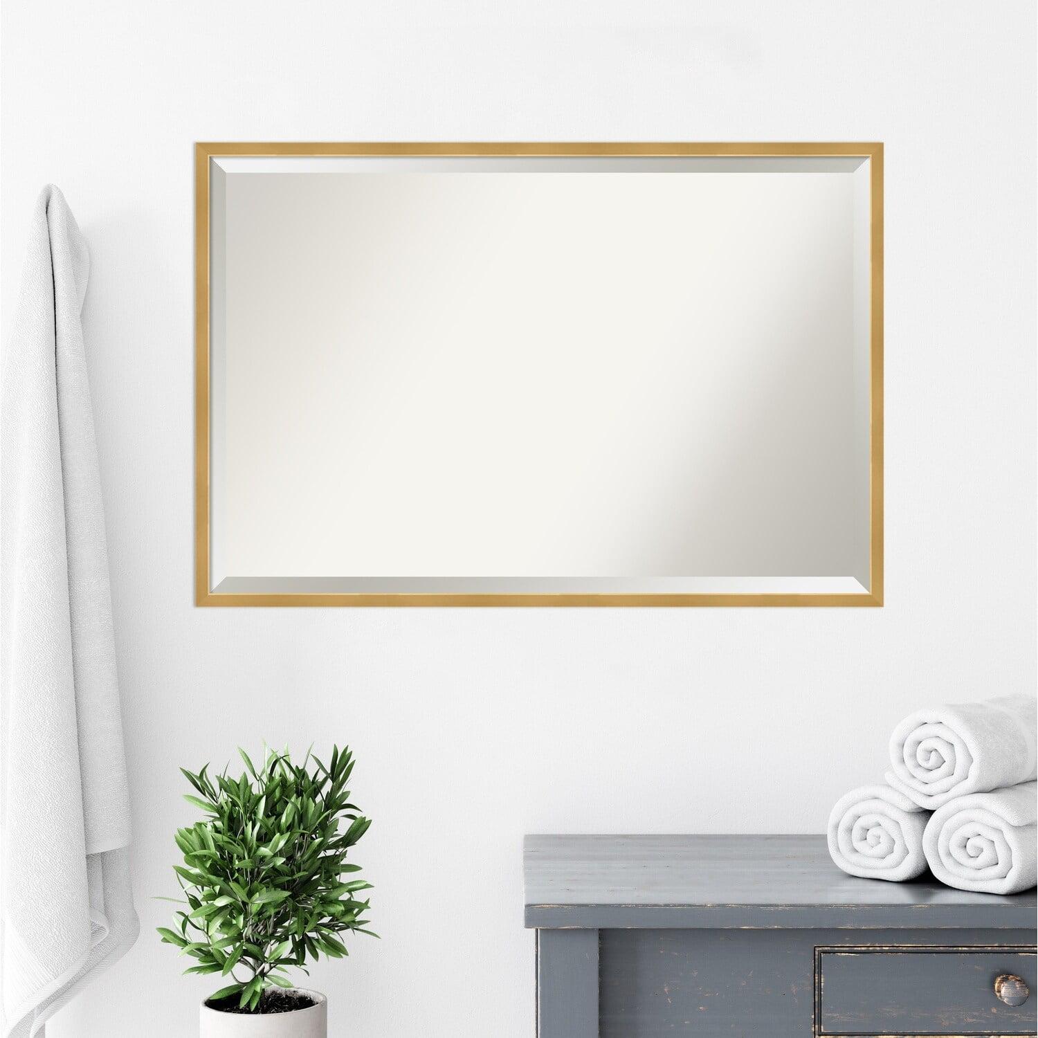 Svelte Polished Gold Beveled Wood Bathroom Vanity Mirror