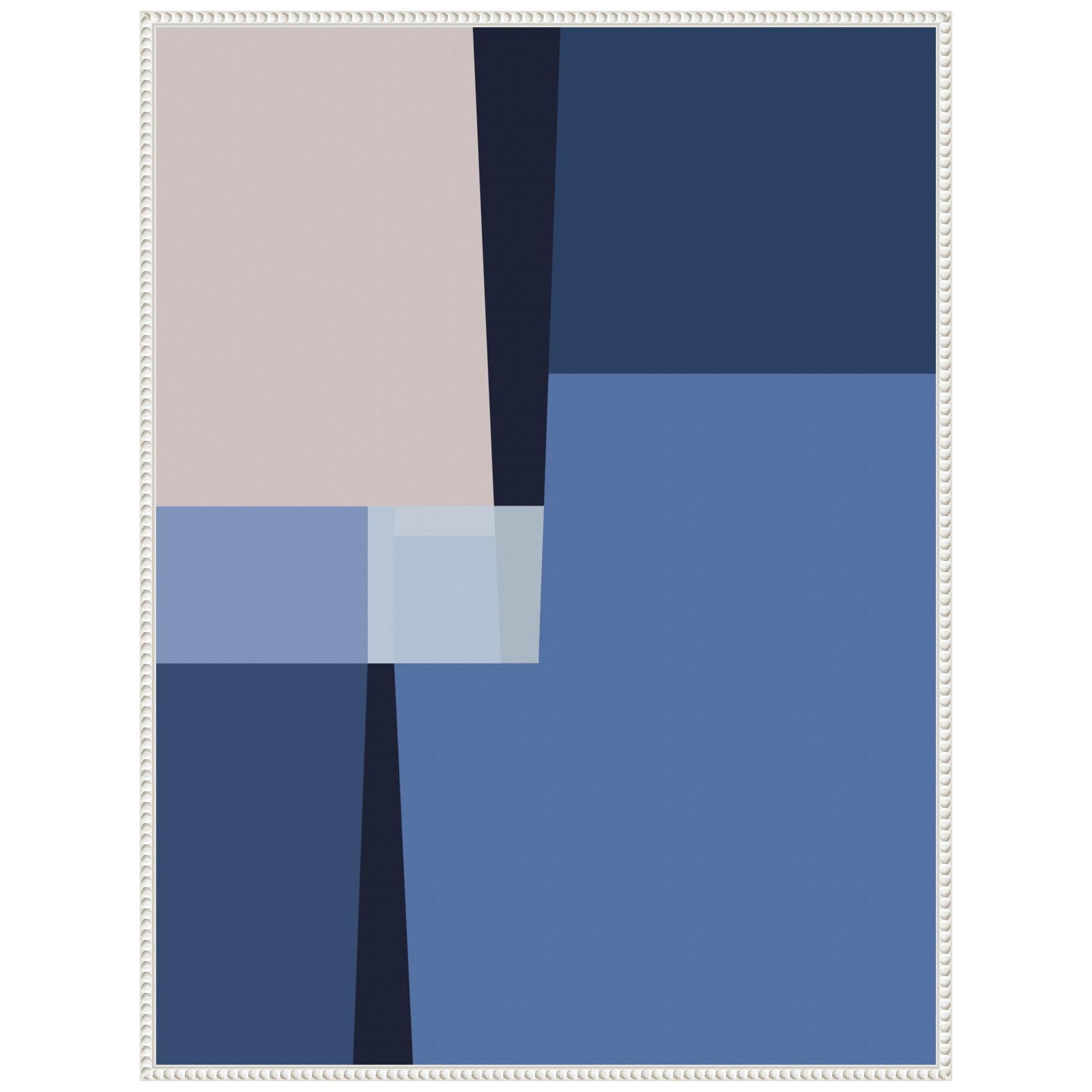 Blue and Beige Abstract Beaded Framed Canvas Wall Art