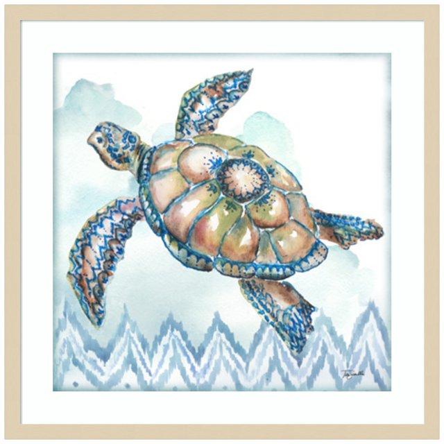 Amanti Art 25"x25" Boho Shells I Sea Turtle by Tre Sorelle Studios Wood Framed Wall Art Print