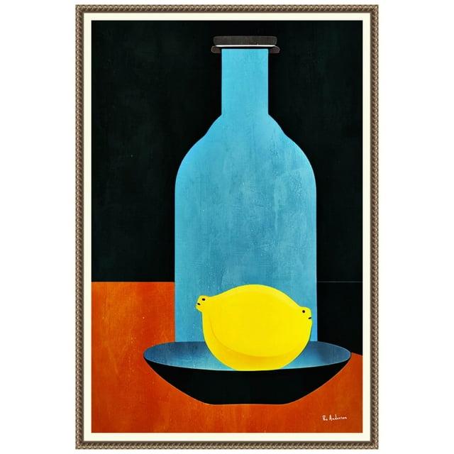 23"x33" Bottle with Lonesome Lemon by Bo Anderson Framed Canvas Wall Art Print Bronze - Amanti Art: Modern Style, Polystyrene Frame