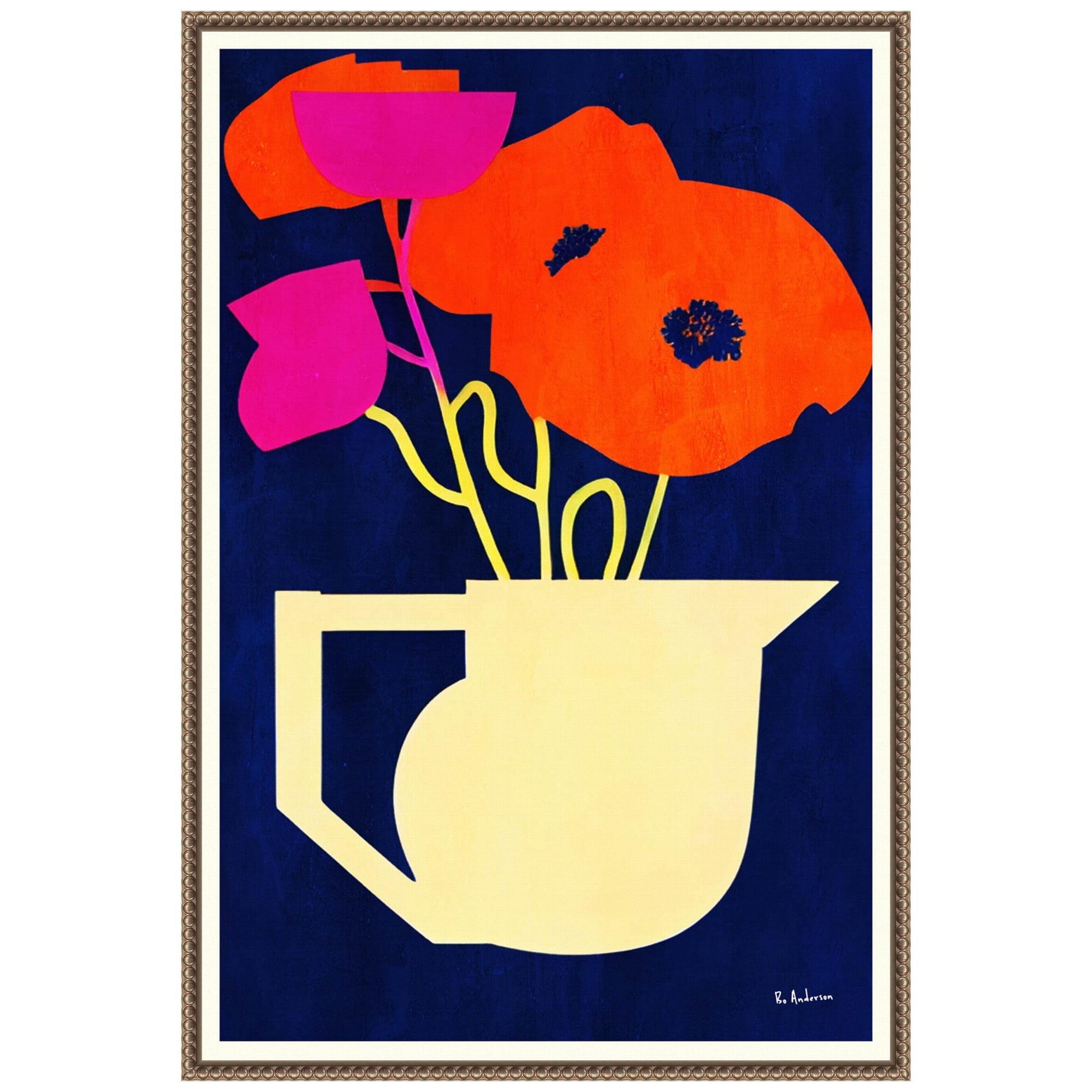 23"x33" Bright and Sunny Poppies by Bo Anderson Framed Canvas Wall Art Print Bronze - Amanti Art: Modern Lithograph, Polystyrene Frame