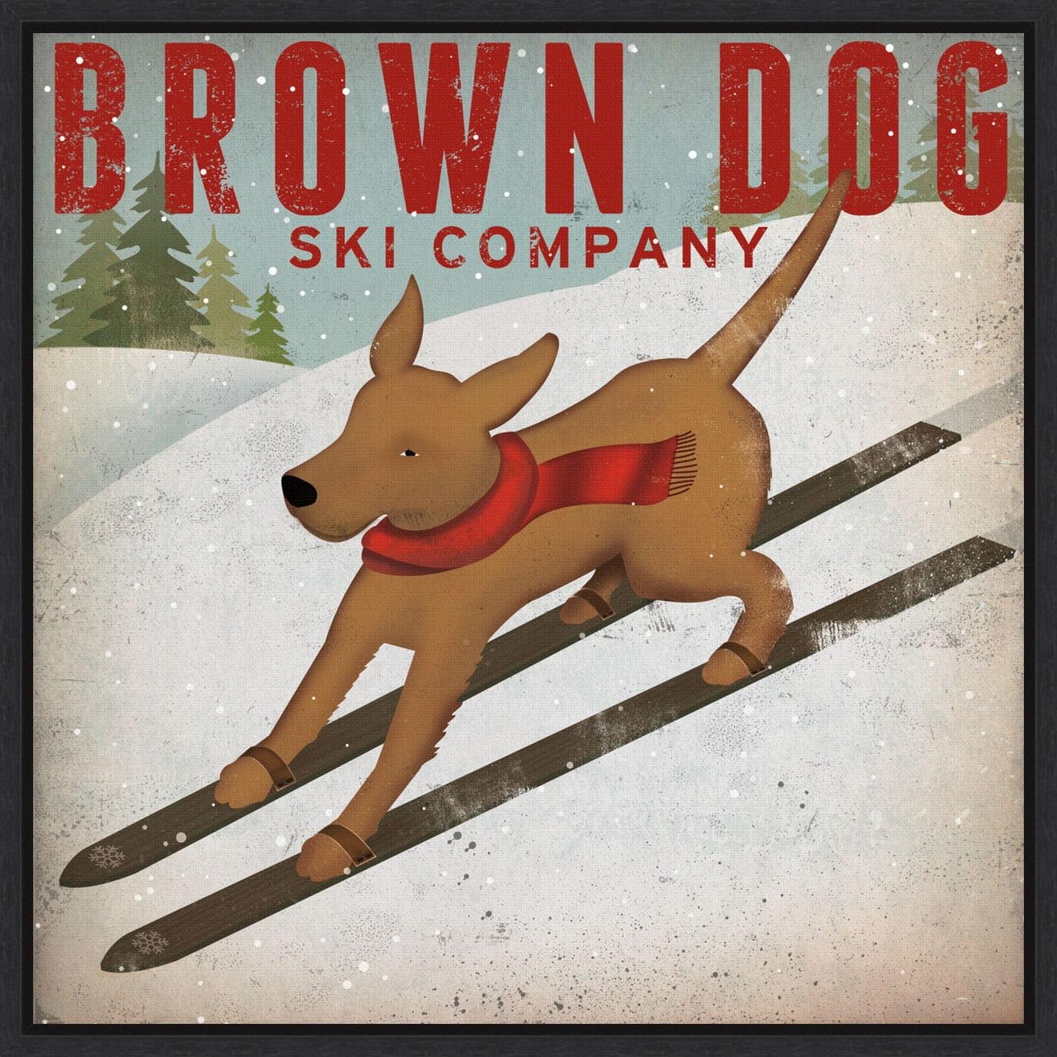 Amanti Art Brown Dog Ski Co by Ryan Fowler Canvas Wall Art Print Framed 16-in. x 16-in.