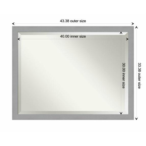 44" x 34" Brushed Nickel Framed Wall Mirror Silver - Amanti Art: Modern Rectangle, No Assembly Required