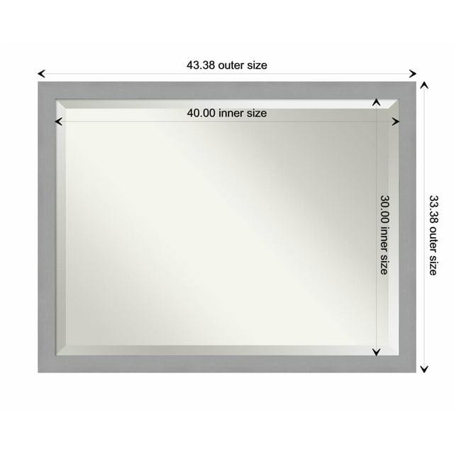 44" x 34" Brushed Nickel Framed Wall Mirror Silver - Amanti Art: Modern Rectangle, No Assembly Required