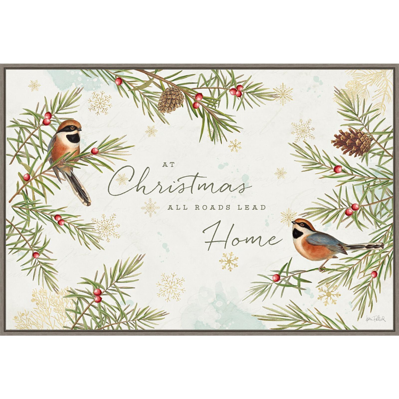 Christmas Tradition Framed Canvas Wall Art with Birds and Pine