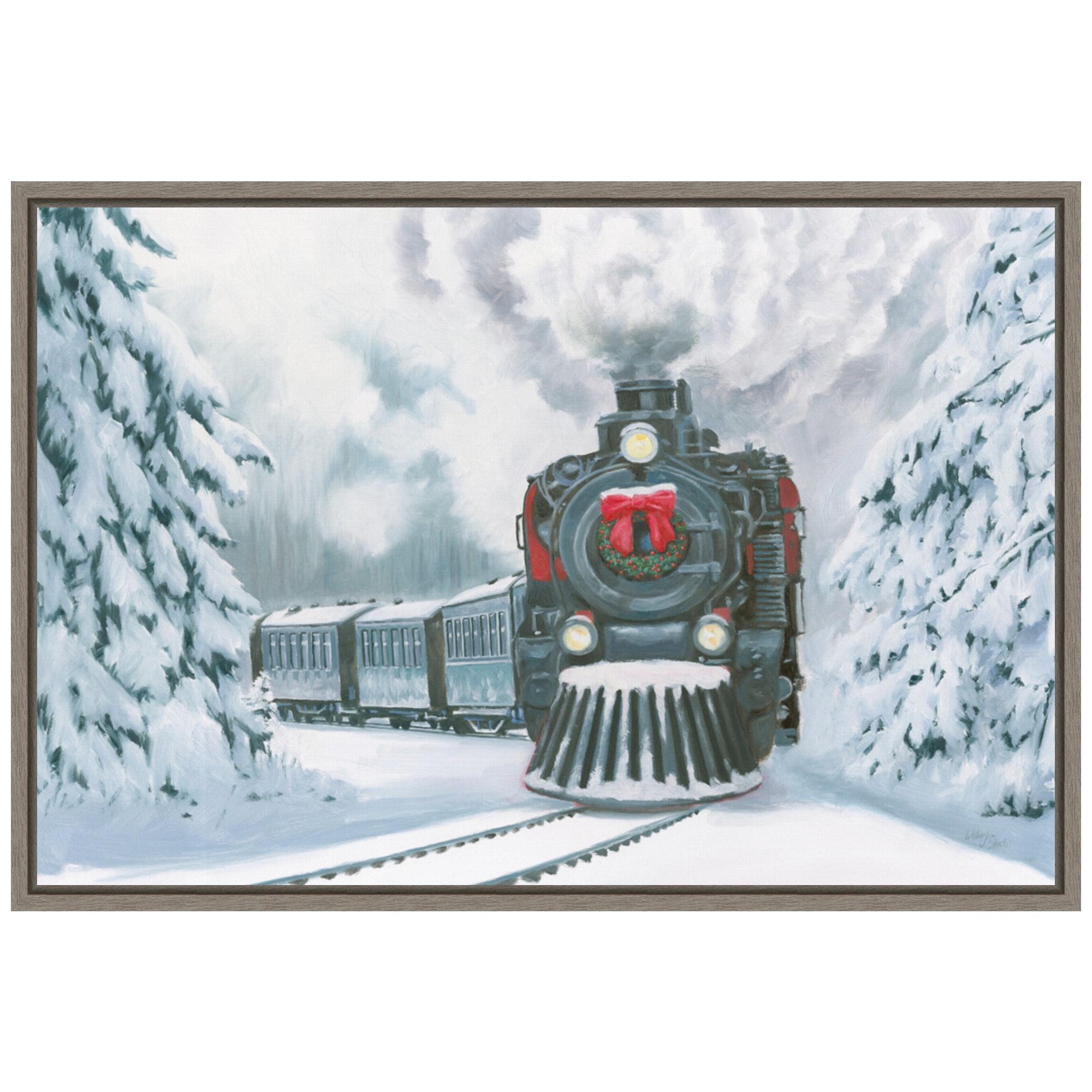 Amanti Art Christmas Train by Wellington Studio Canvas Wall Art Print Framed 33-in. x 23-in.