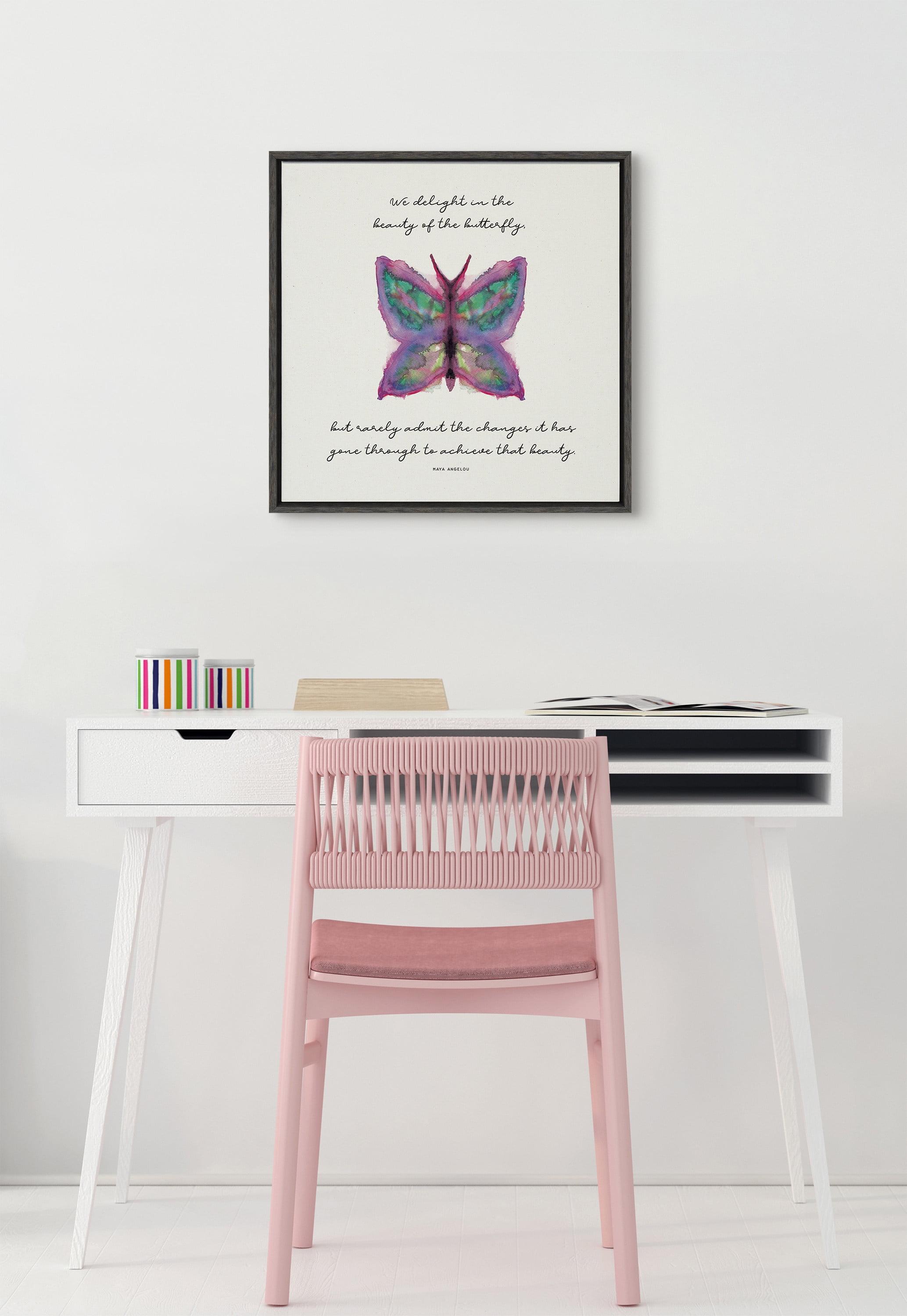 22" x 22" Gray Framed Canvas with Motivational Butterfly Quote