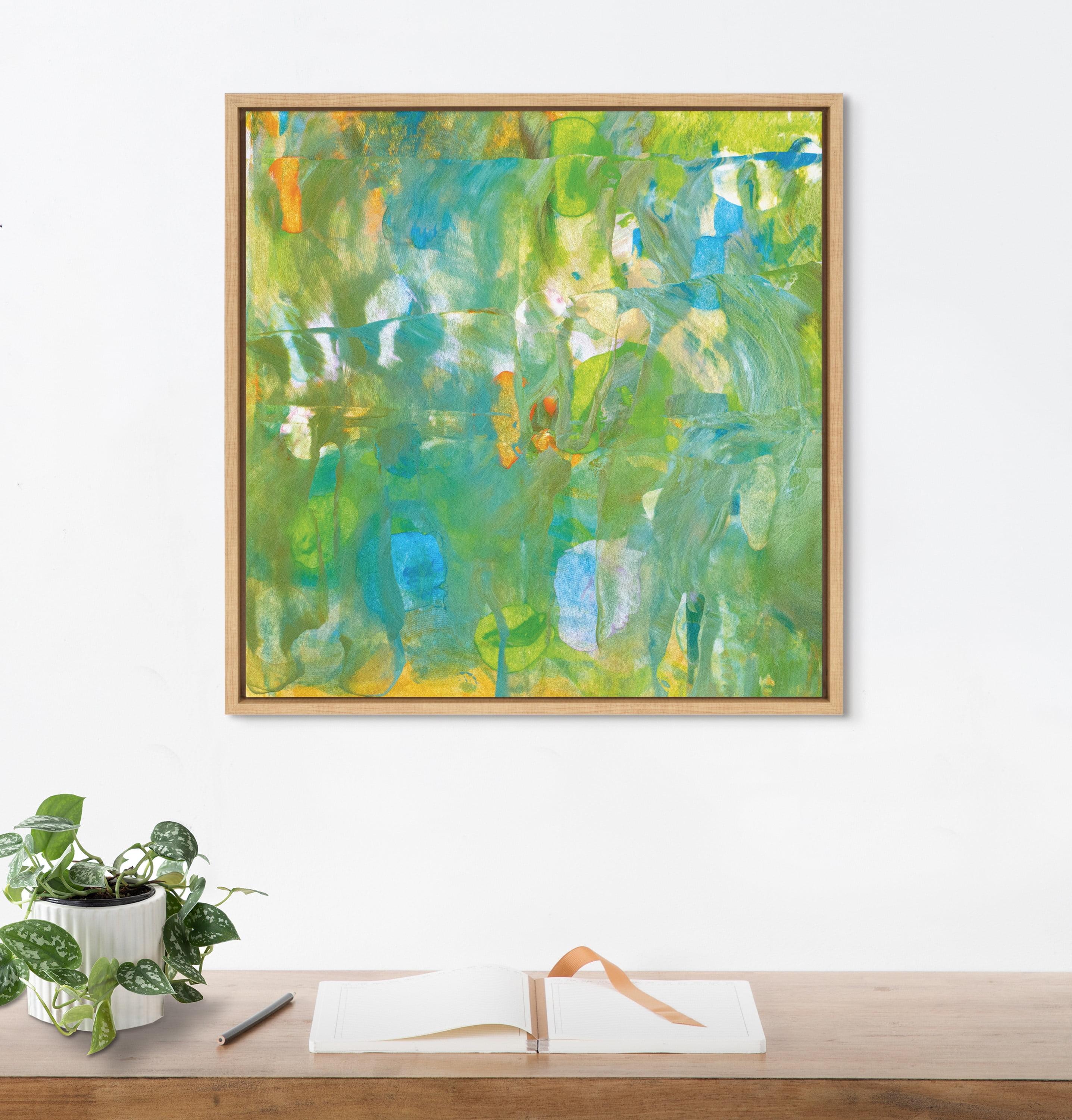 22" x 22" Colorful Abstract Canvas Art in Natural Frame