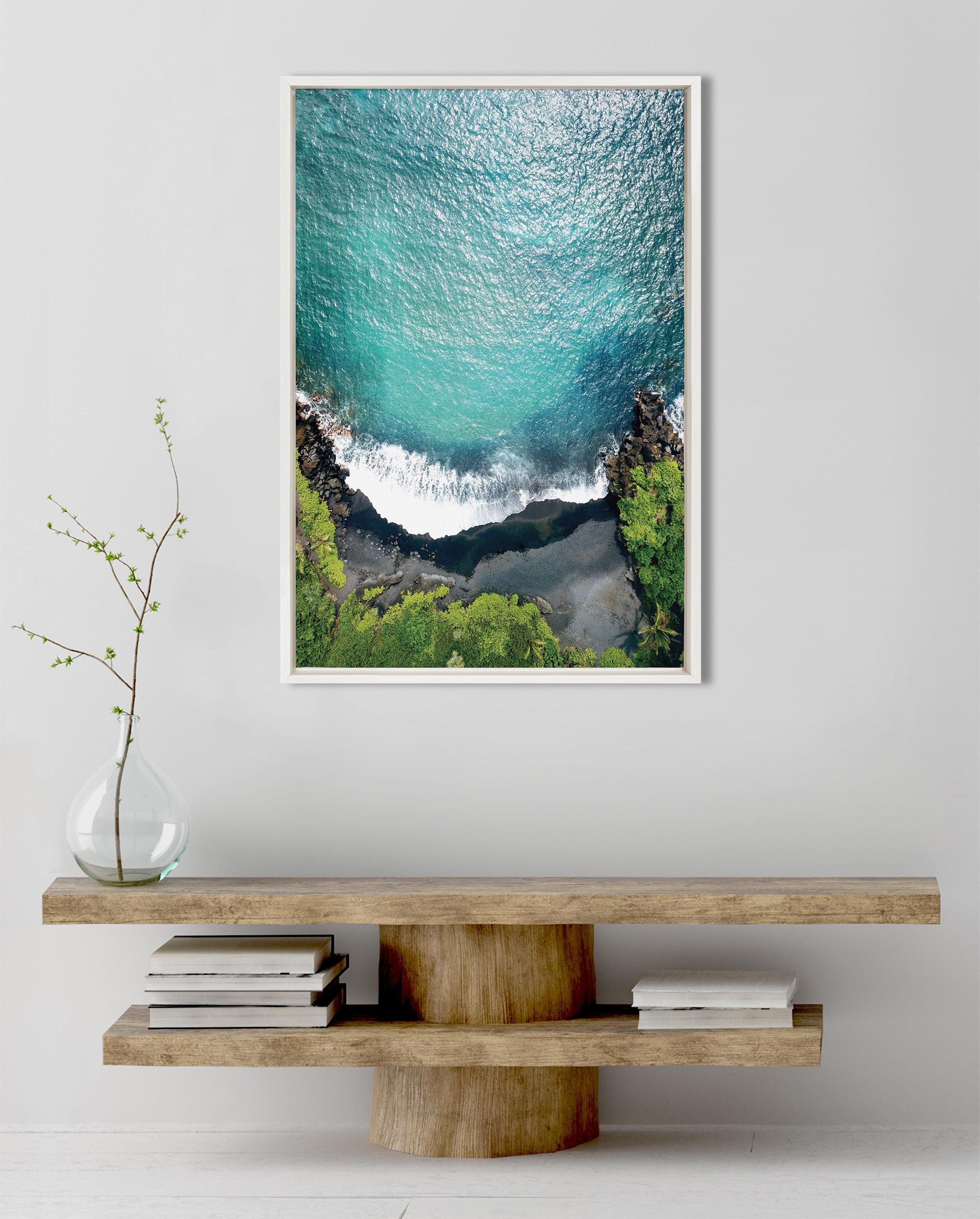 Kate and Laurel Sylvie Maui Black Sand Beach 1 Framed Canvas by Rachel Bolgov