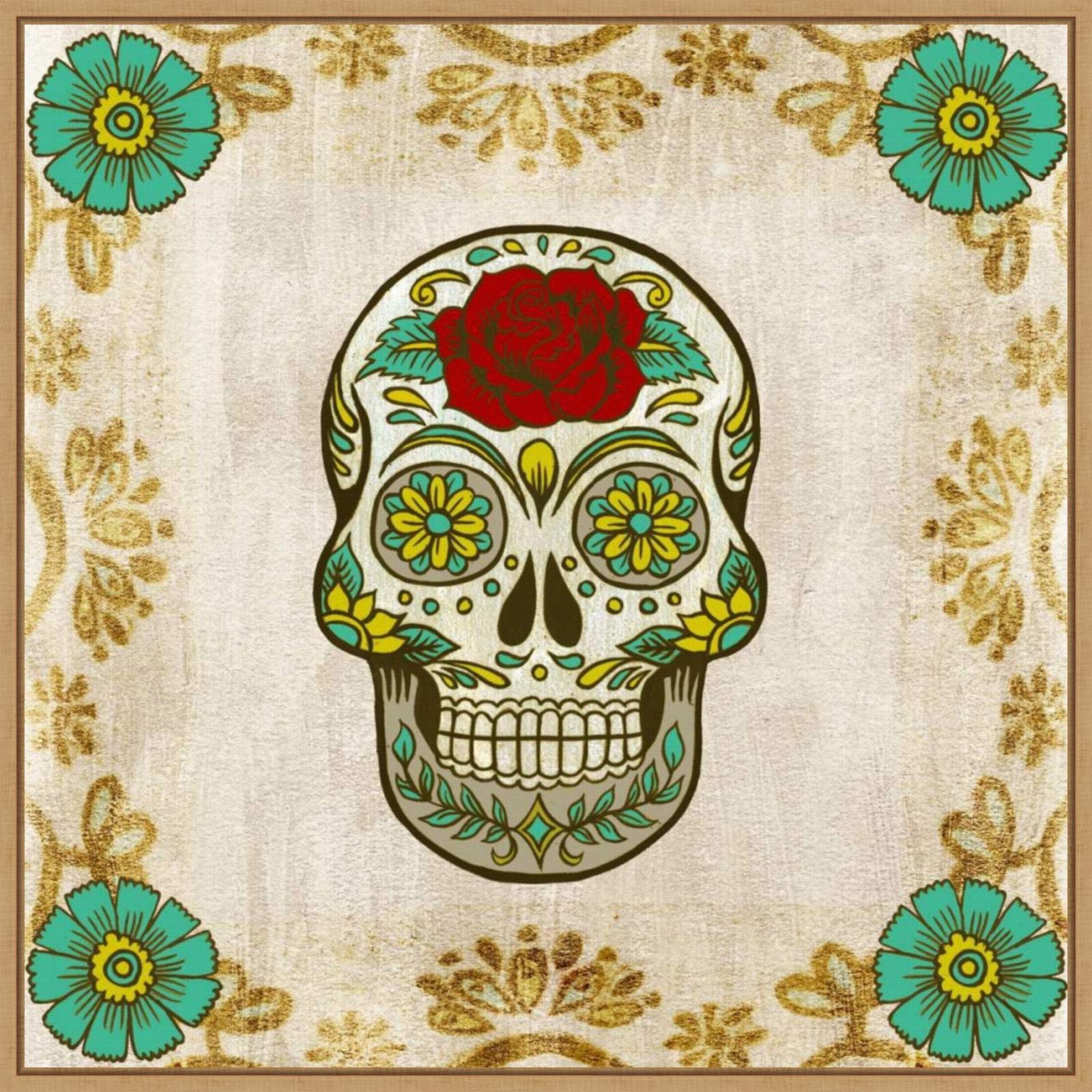 Day of the Dead Abstract Canvas Wall Art with Maple Frame