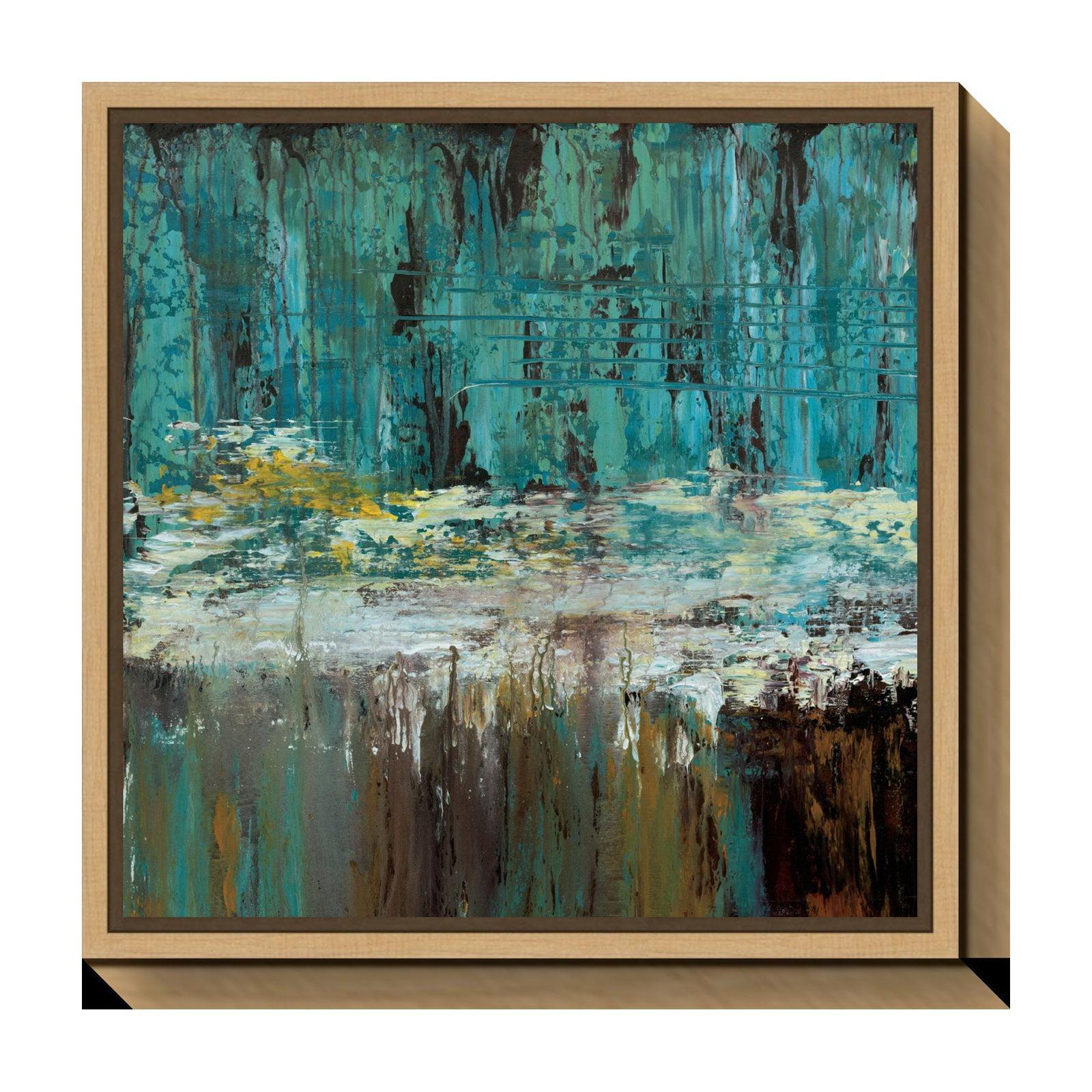 Turquoise and Bronze Abstract Canvas Print with Maple Frame