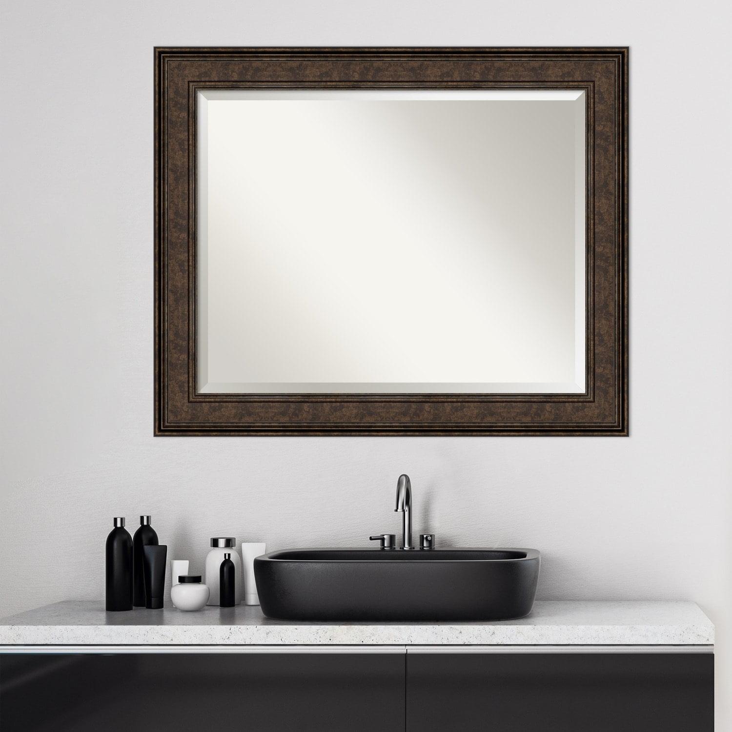 Amanti Art Beveled Bathroom Wall Mirror - Ridge Bronze Frame Outer Size: 34 x 28 in