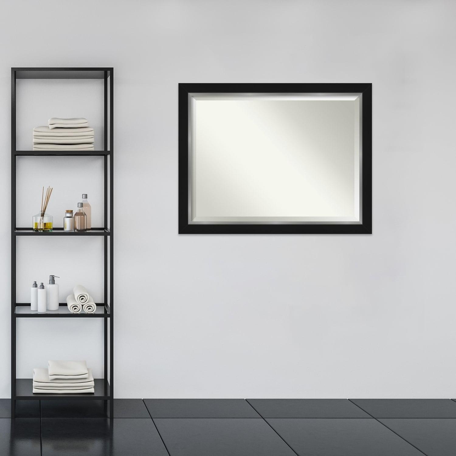 Amanti Art Beveled Bathroom Wall Mirror - Eva Black Silver Frame Eva Black Silver Outer Size: 45 x 35 in