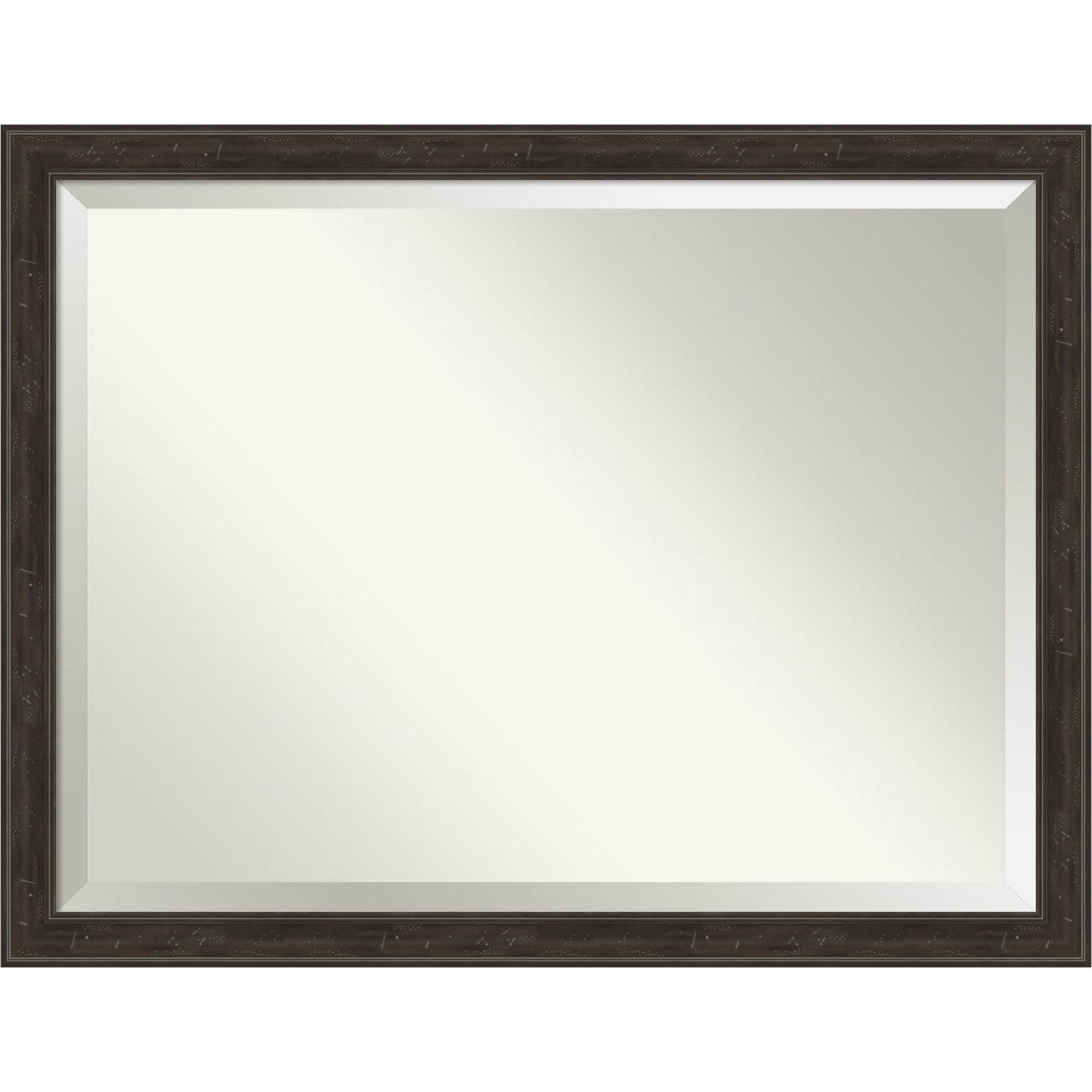 Graywash Brown Rectangular Beveled Bathroom Vanity Mirror