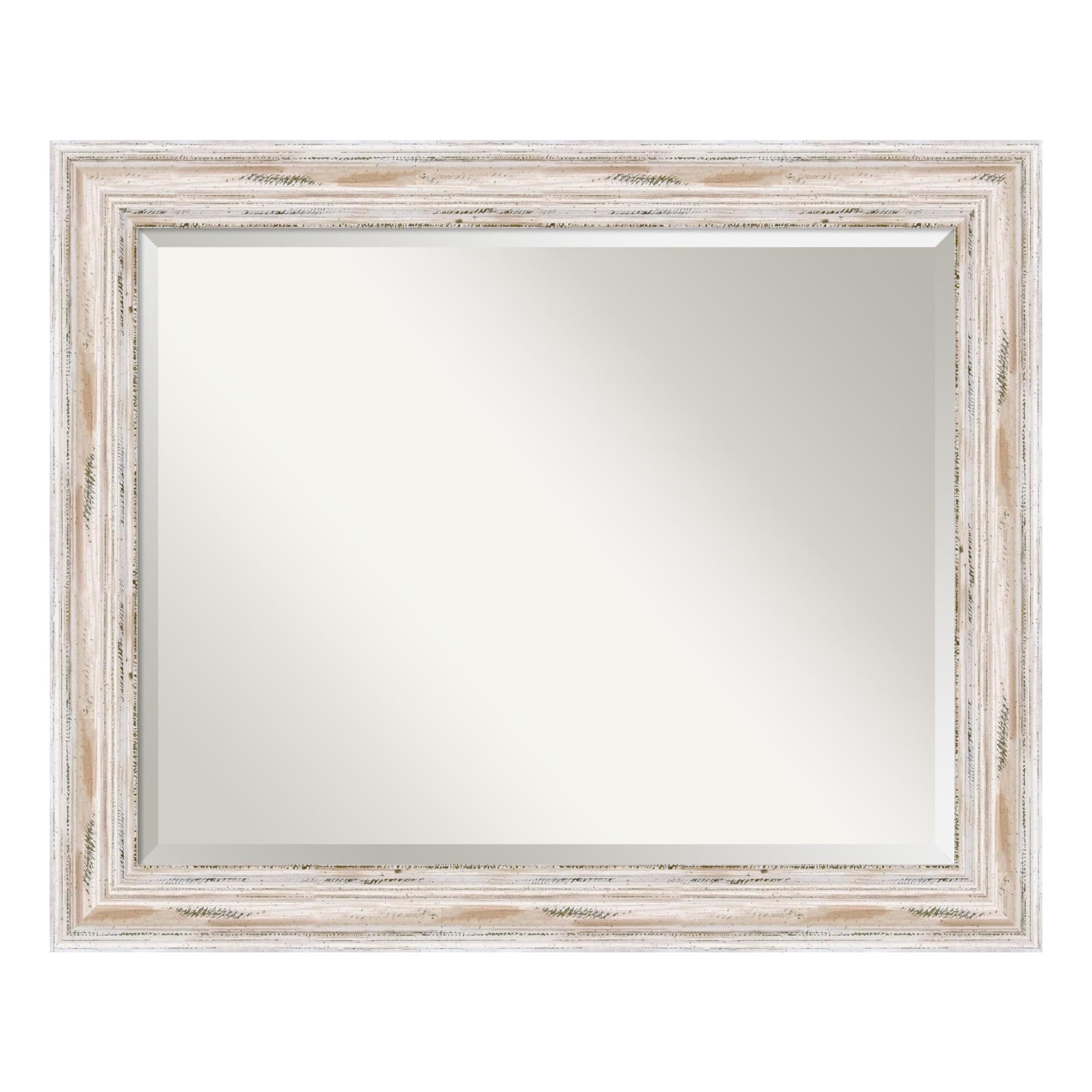 Alexandria Full Length Beveled Wall Mirror with White Wash Wood Frame