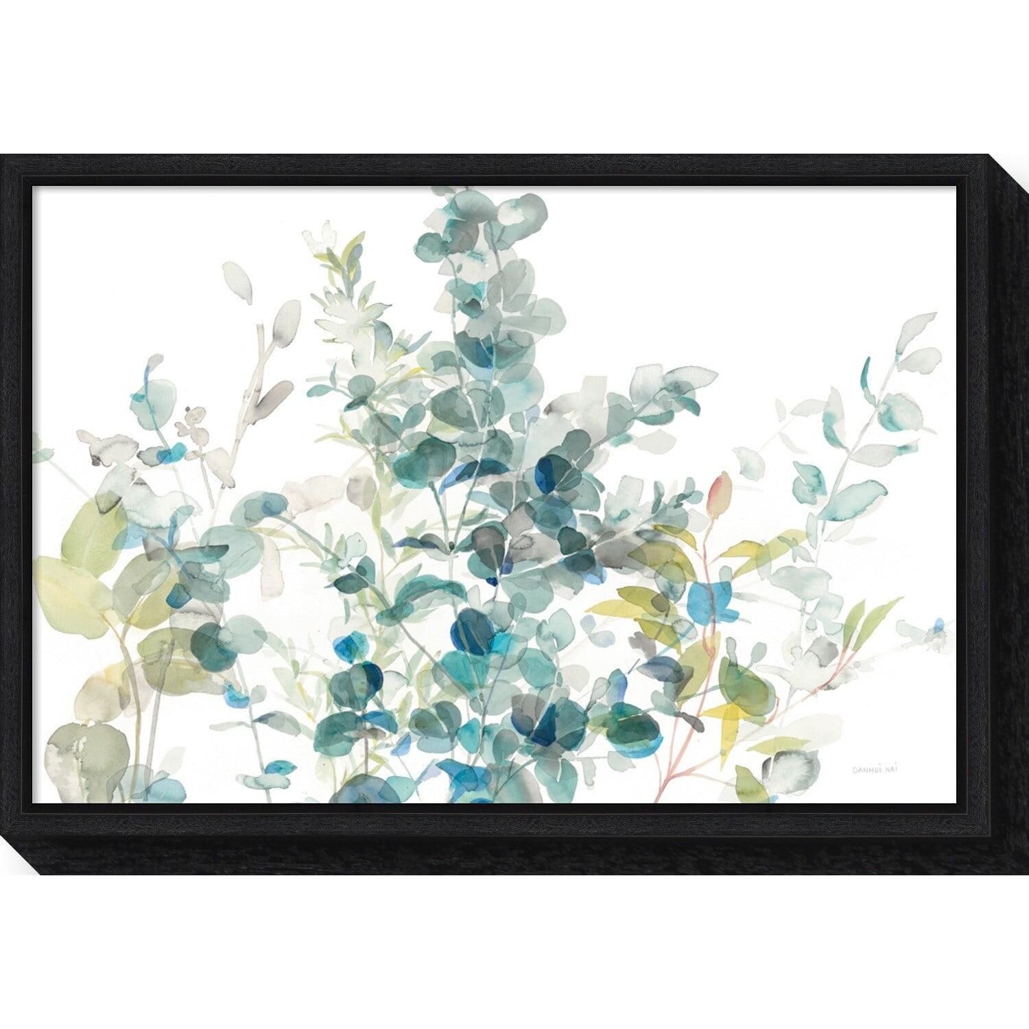 Eucalyptus I White Crop Watercolor Canvas Art with Black Frame