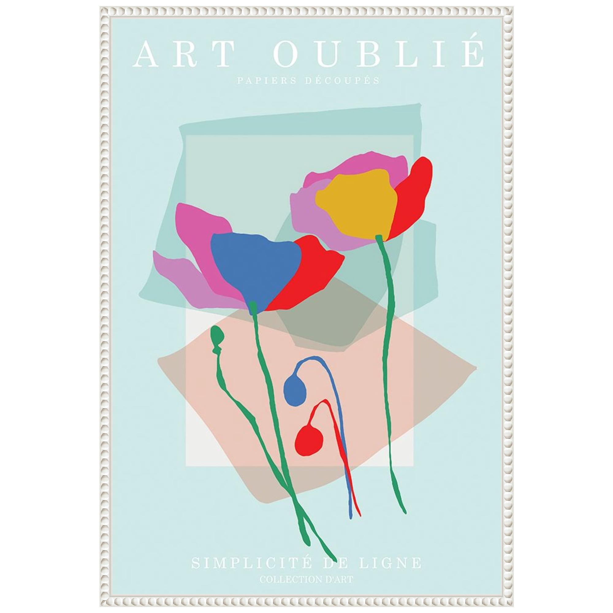 16"x23" Floral Line Simplicity by Incado Framed Canvas Wall Art Print White - Amanti Art: Modern Style, Botanical Lithograph, Vertical Layout