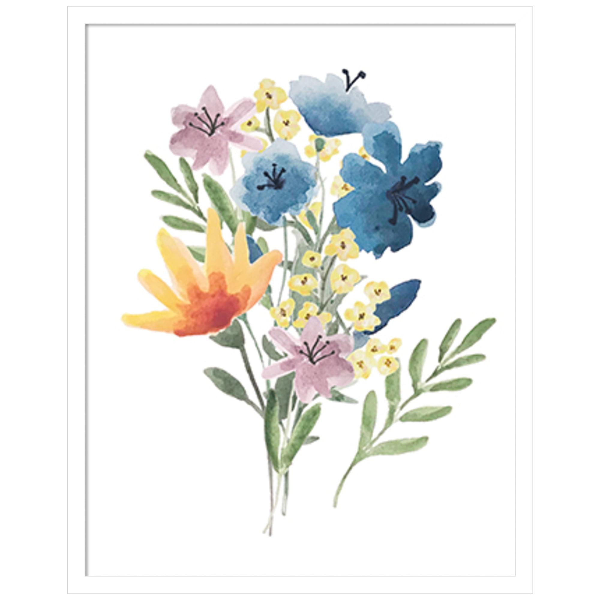 Flower Burst I White Framed Watercolor Graphic Art Print