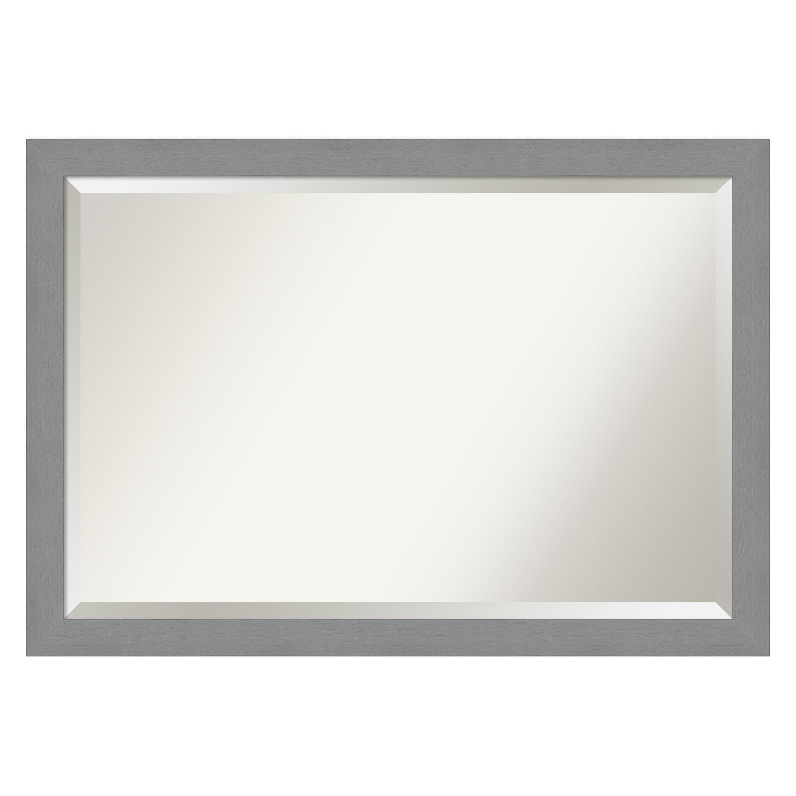 32" x 26" Brushed Nickel Framed Wall Mirror Silver - Amanti Art: Modern Beveled, No Assembly, Wall Mount
